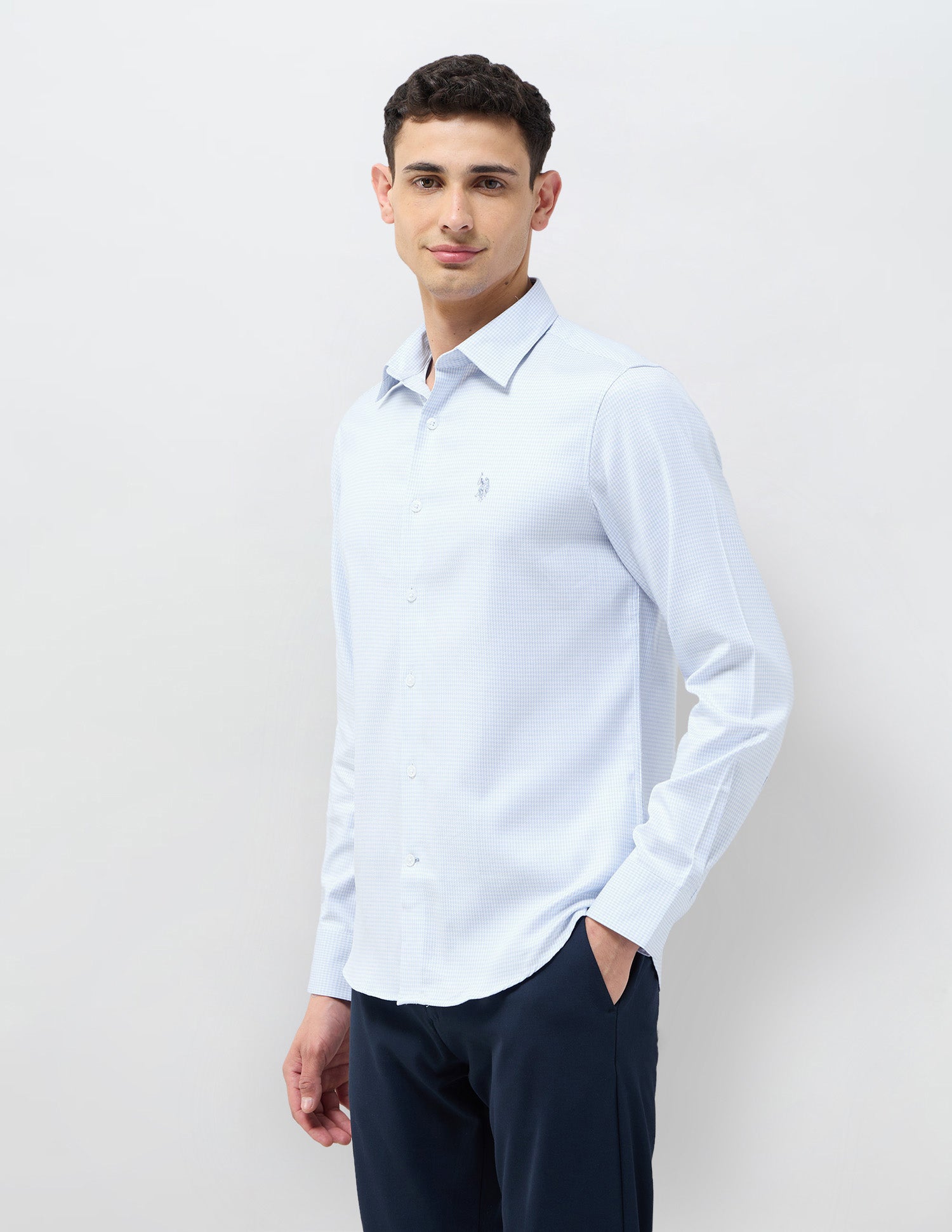 Textured Tailored Fit Shirt Blue - U.S. POLO ASSN. | Large