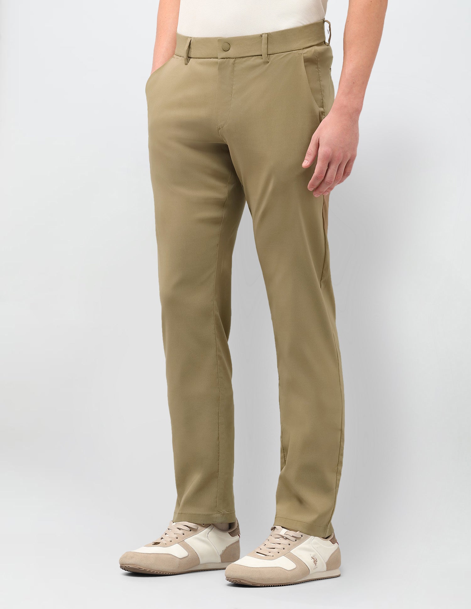 Satin Denver Slim Fit Trousers Khaki - U.S. Polo Assn. India | Large