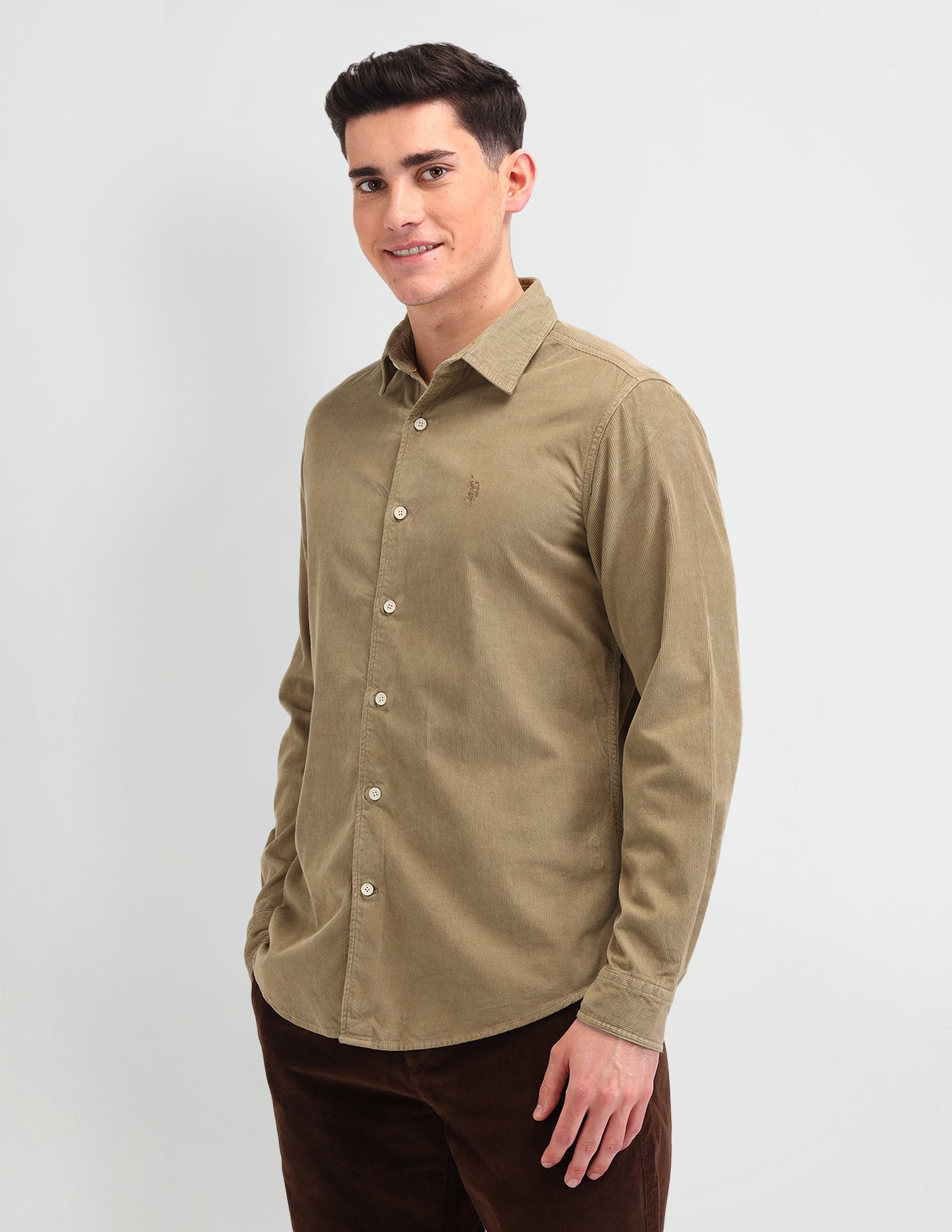 Textured Cotton Shirt Beige - U.S. POLO ASSN. | Large