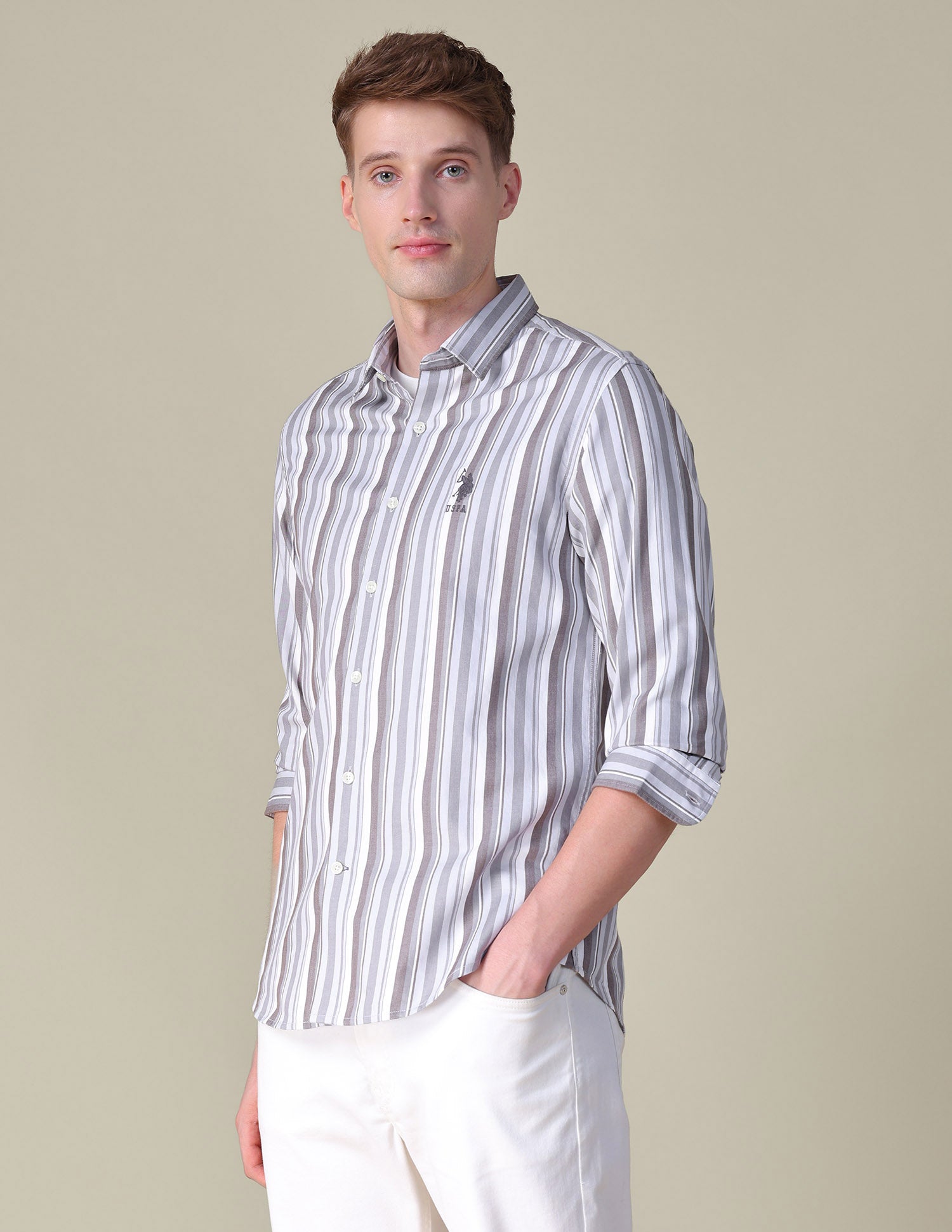 Vertical Striped Regular Fit Shirt Grey - U.S. POLO ASSN. | Large