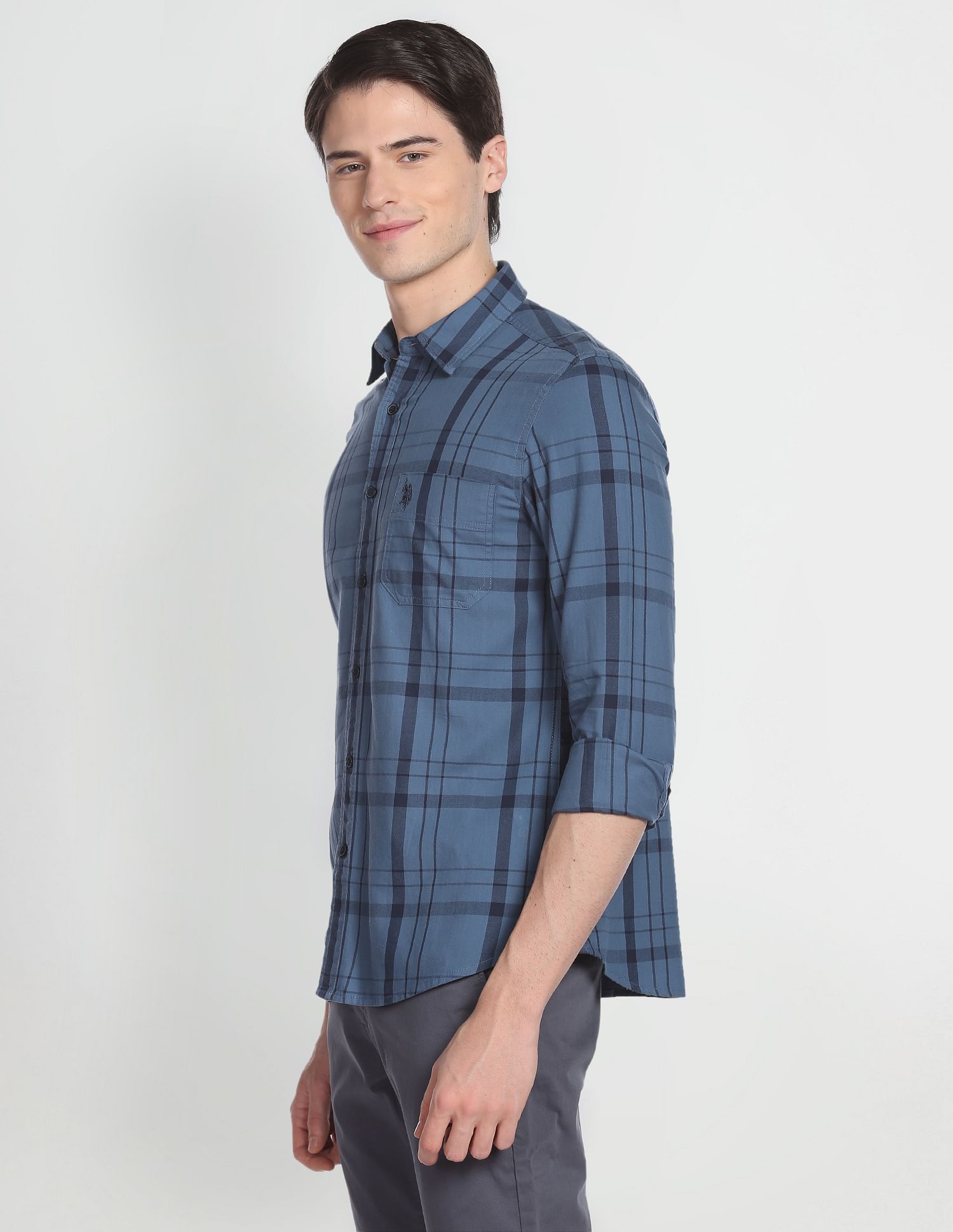 Tartan Check Cotton Twill Formal Shirt Blue - U.S. POLO ASSN. | Large