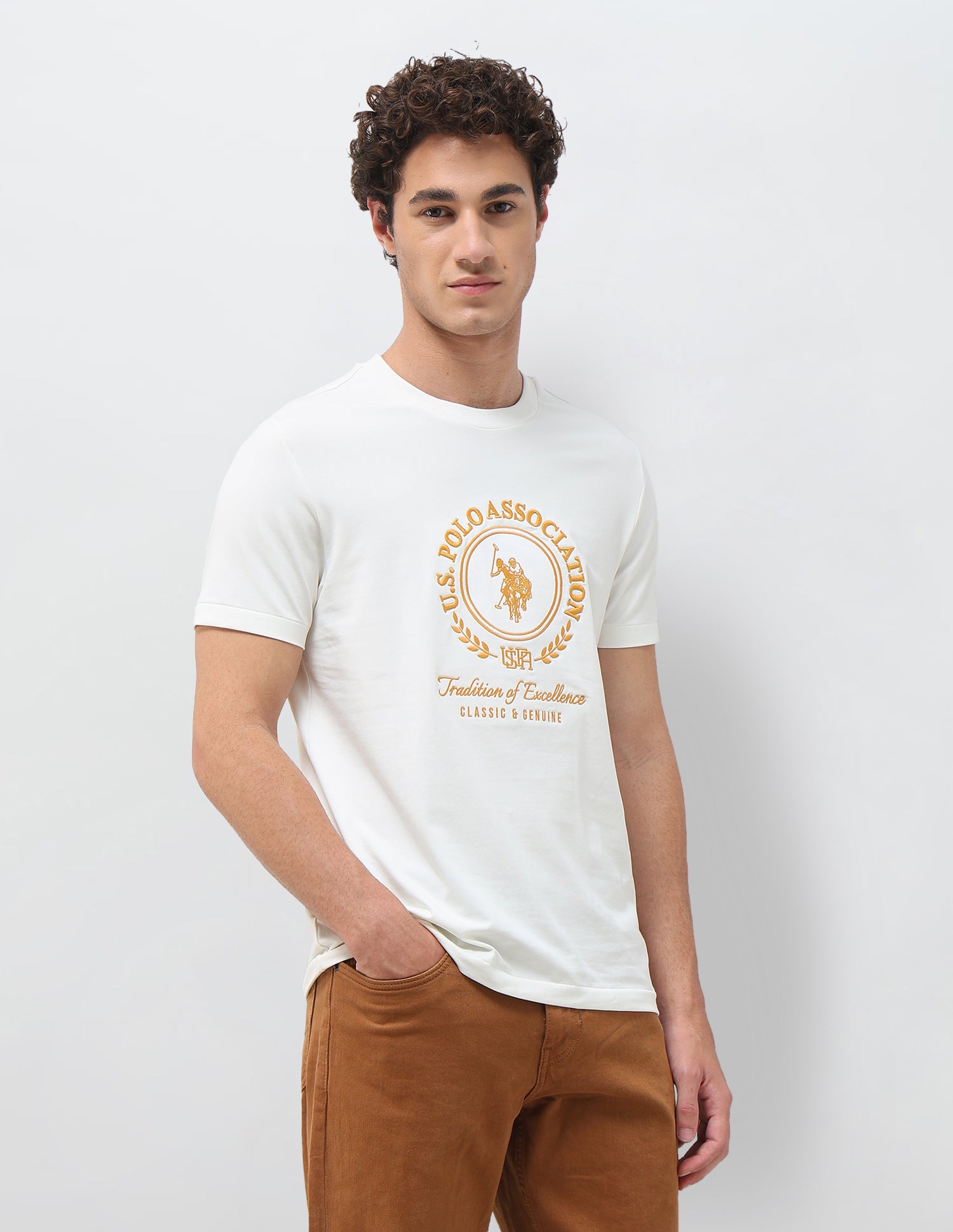 Brand Embroidered Slim Fit T-Shirt Off White - U.S. Polo Assn. India | Large
