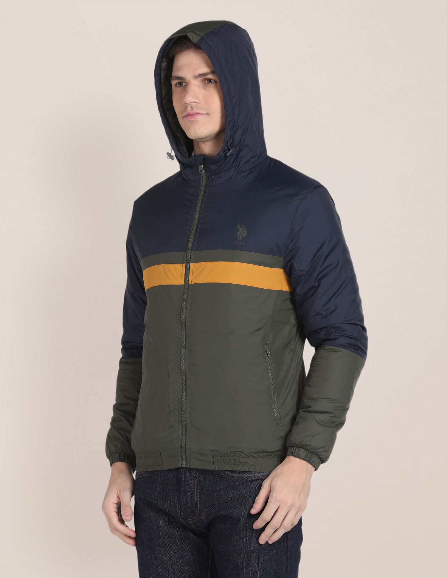 Colour Block Hooded Jacket Olive - U.S. POLO ASSN. | Large