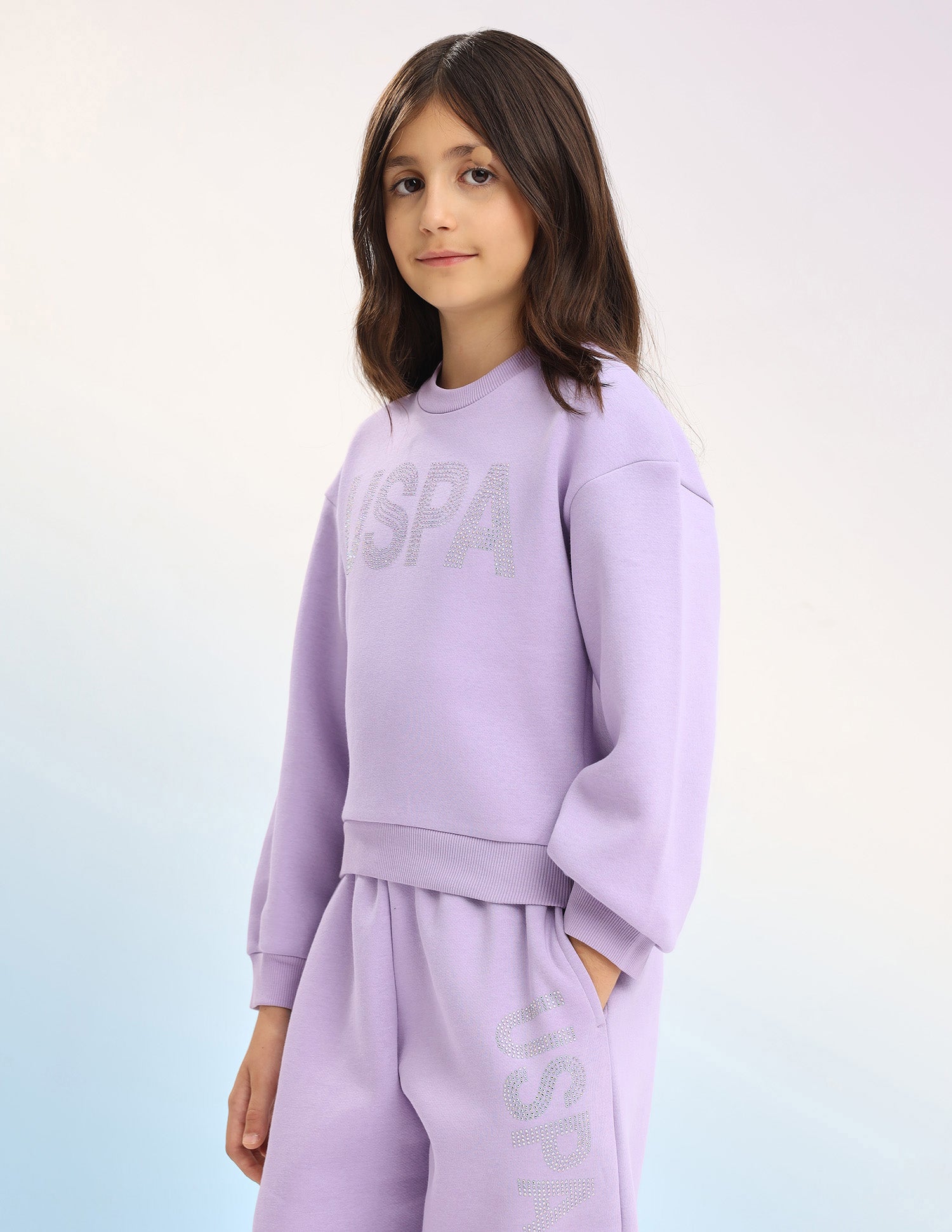 Brand Embellished Regular Fit Sweatshirt Light Purple - U.S. POLO ASSN. | Large