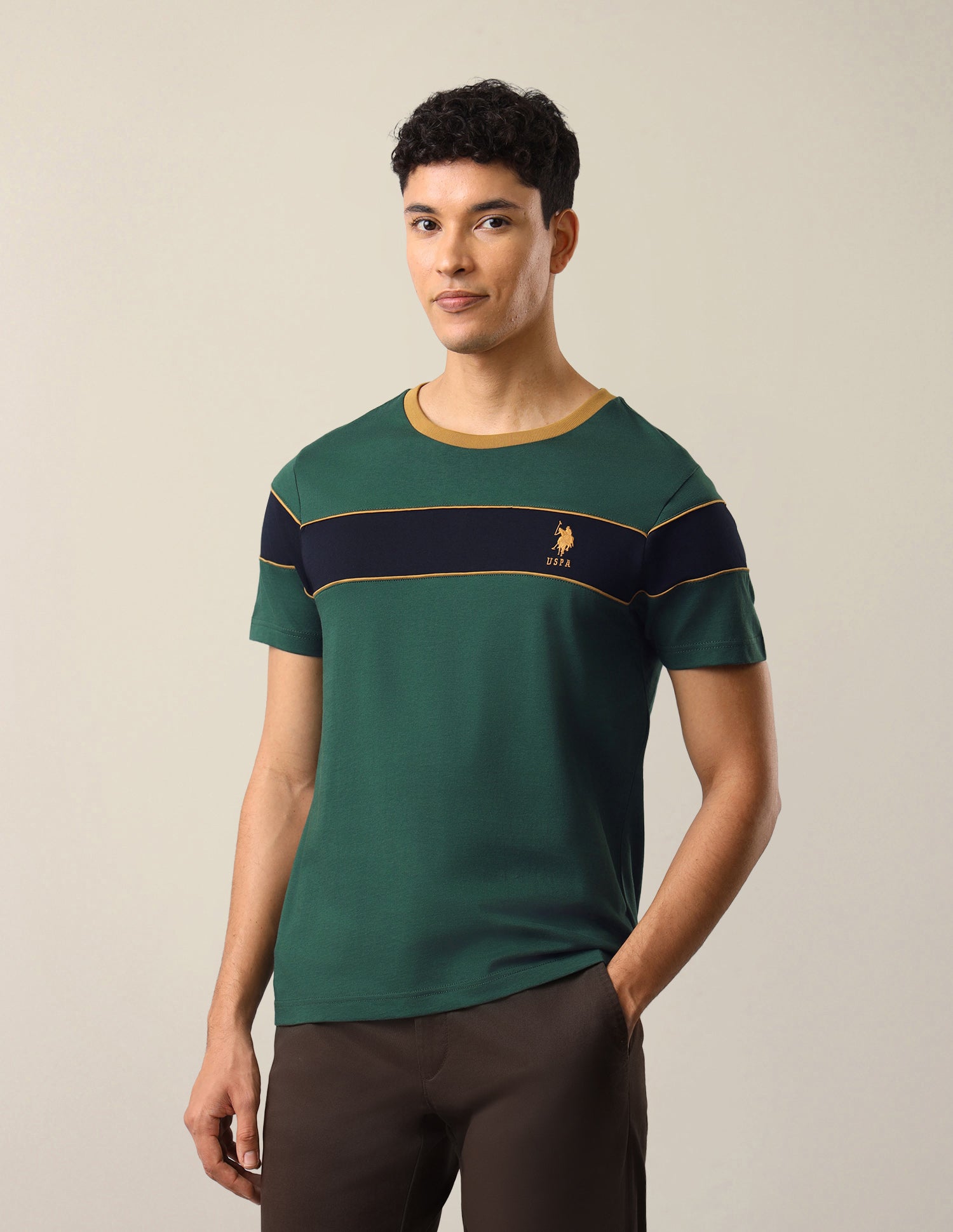 Solid Regular Fit T-Shirt Dark Green - U.S. Polo Assn. India | Large