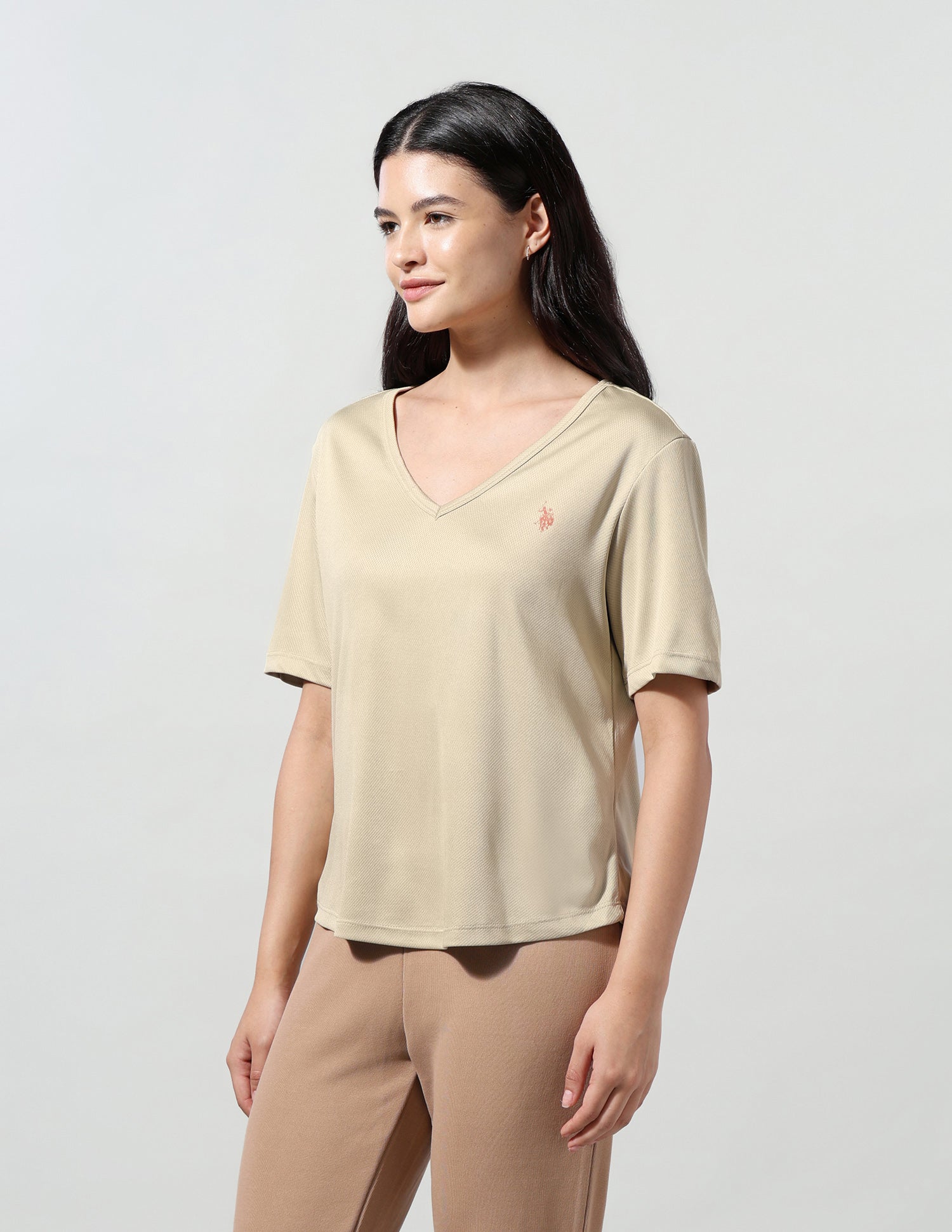 Solid Fitted T-Shirt Beige - U.S. Polo Assn. India | Large
