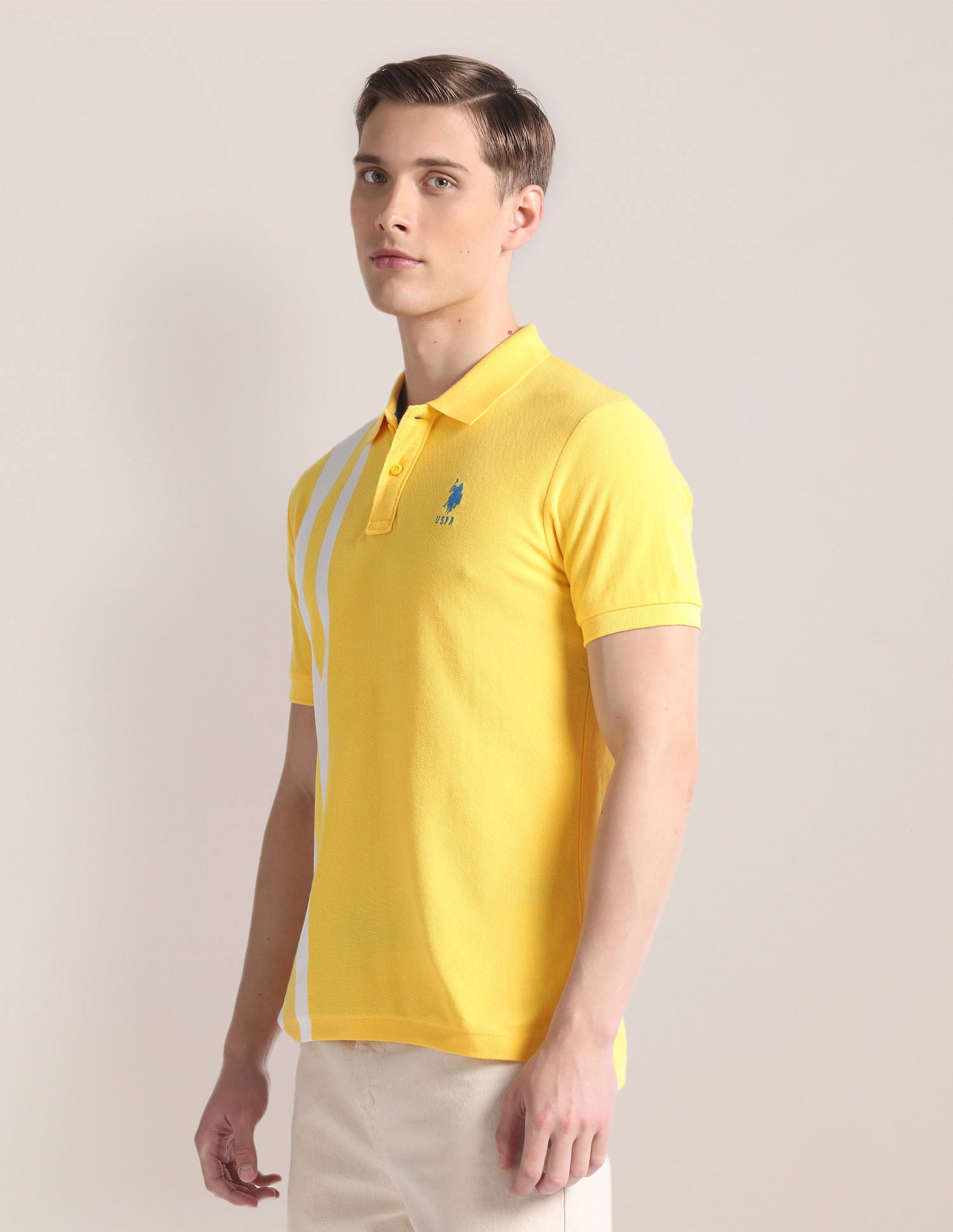 Vertical Stripe Cotton Polo Shirt Yellow - U.S. Polo Assn. India | Large