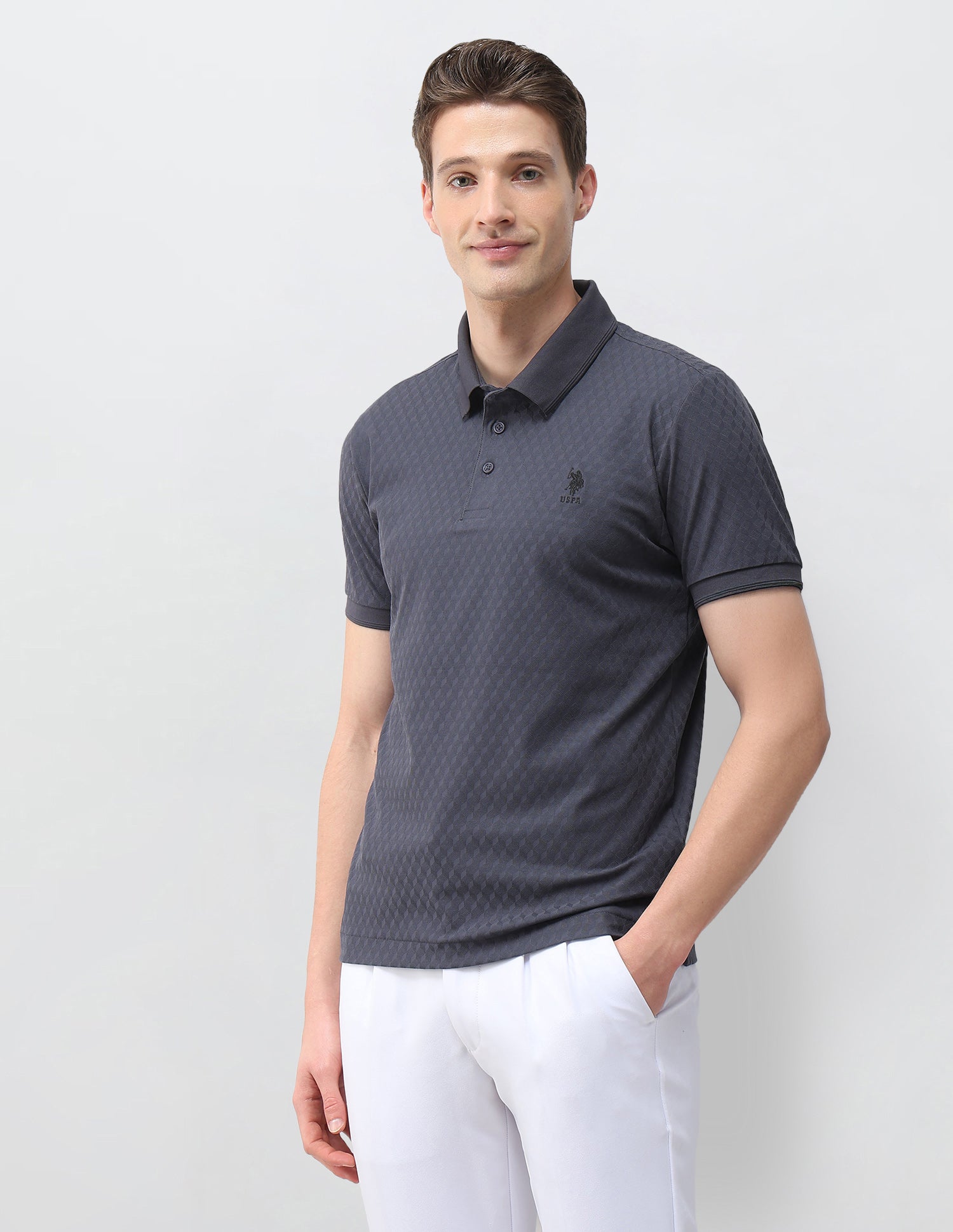 Textured Slim Fit Polo Shirt Dark Grey - U.S. Polo Assn. India | Large