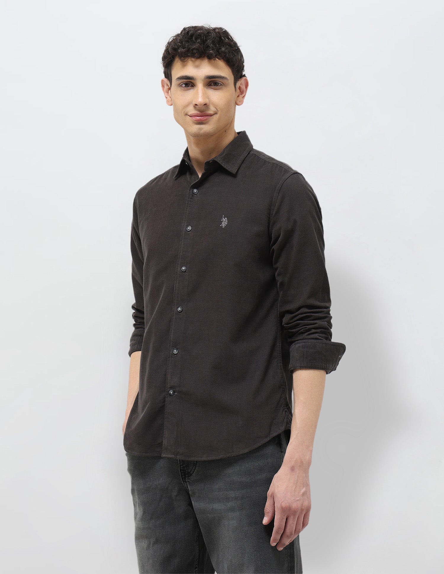 Pure Cotton Corduroy Shirt Dark Grey - U.S. Polo Assn. India | Large