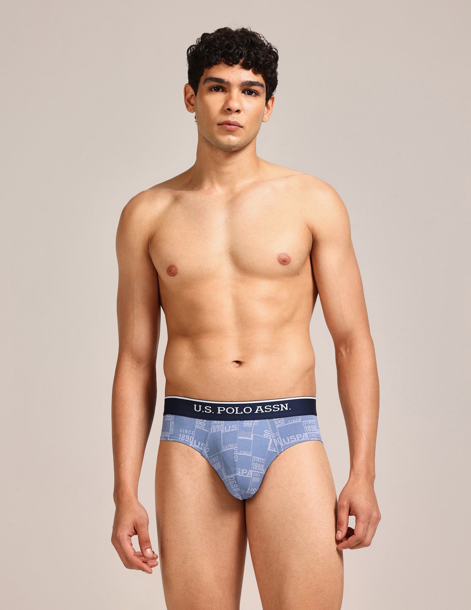 Abrasion Free Printed OEB24 Briefs - Pack Of 3 Blue, Navy, Light Blue - U.S. Polo Assn. India | Large