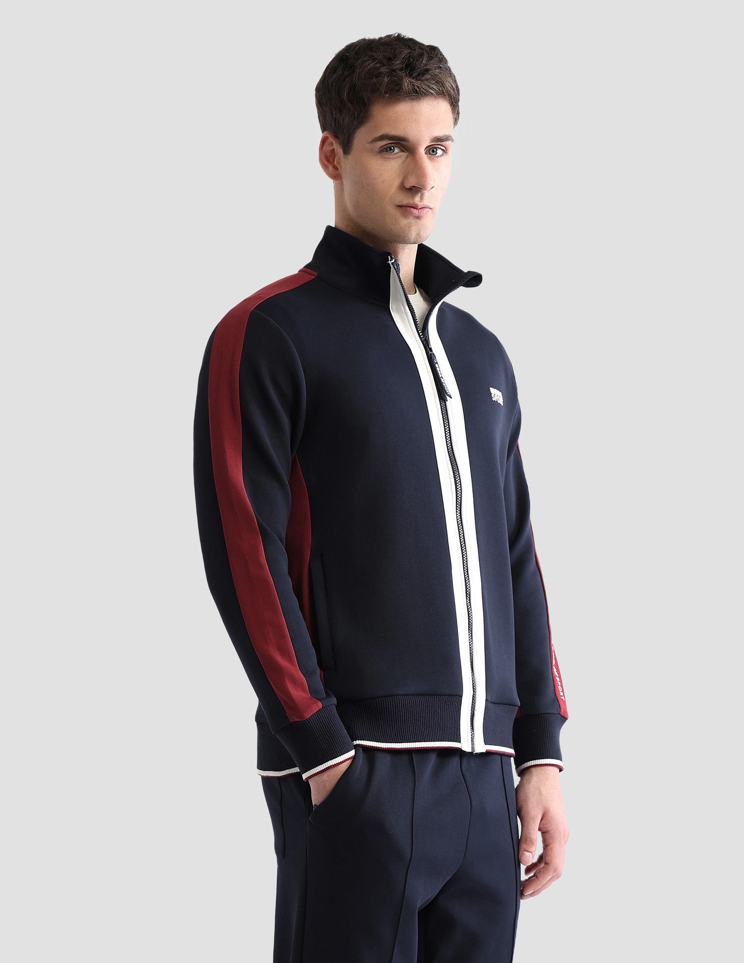 Solid With Colorblock Detail Slim Fit Sweatshirt Navy - U.S. POLO ASSN. | Large