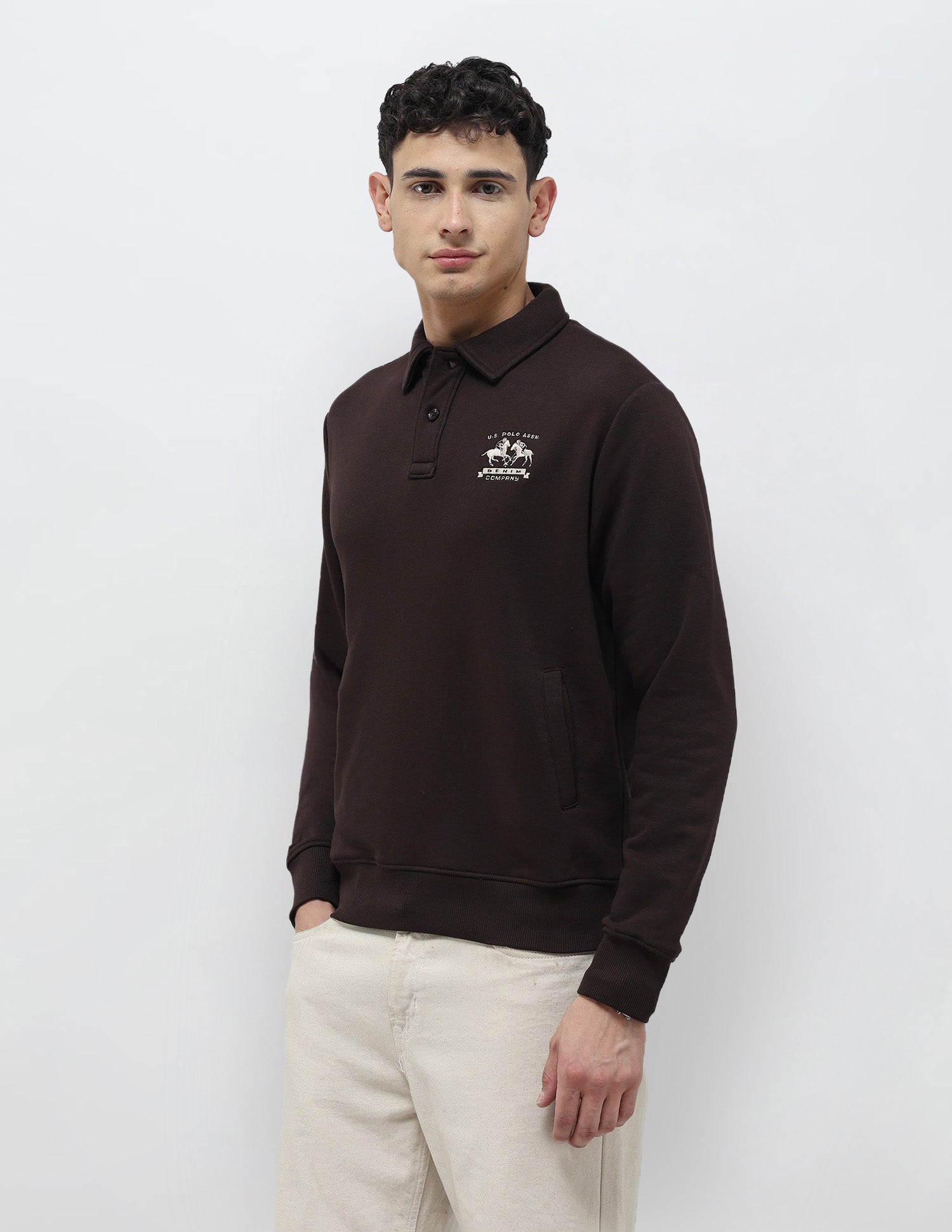 Solid Regular Fit Sweatshirt Dark Brown - U.S. POLO ASSN. | Large