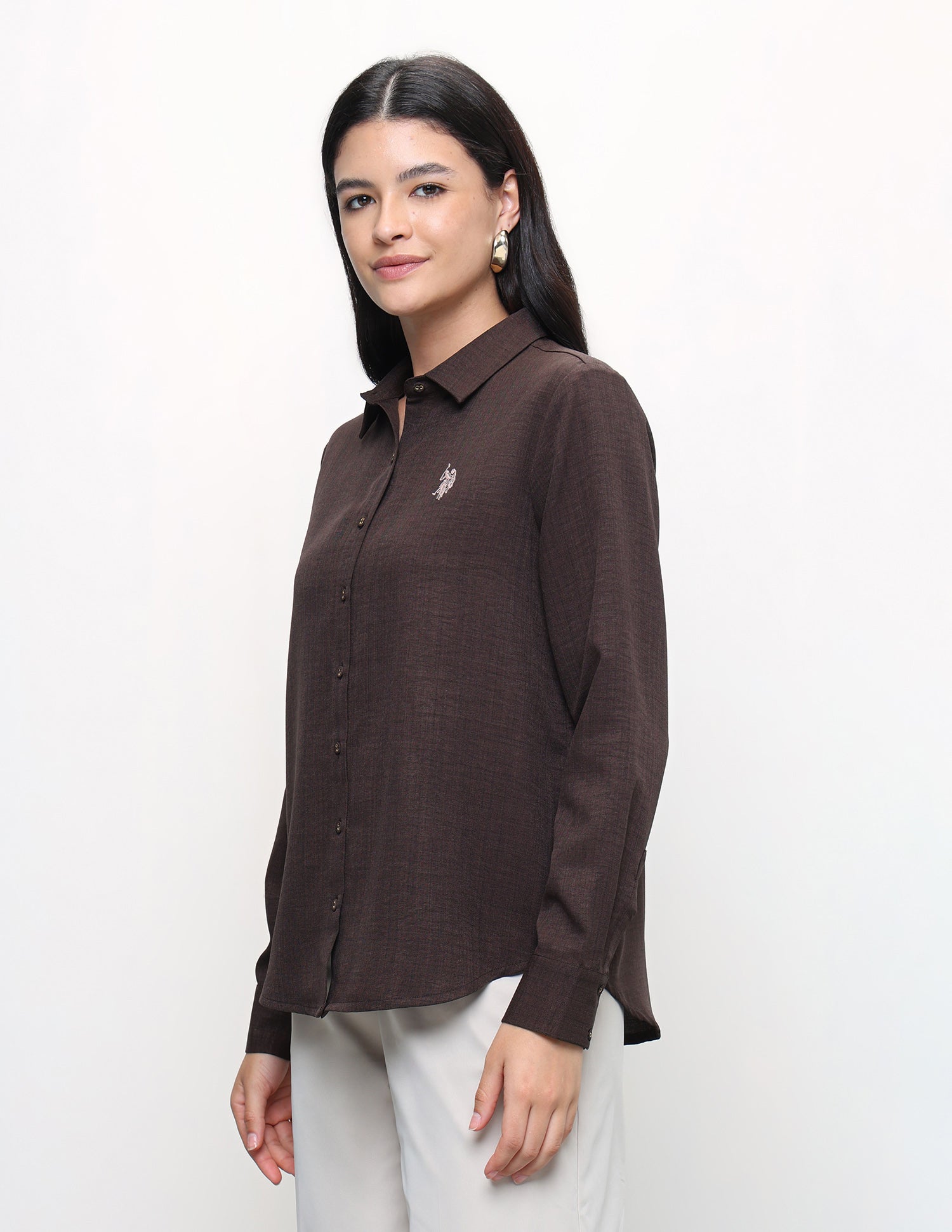 Solid Regular Fit Shirt Brown - U.S. Polo Assn. India | Large