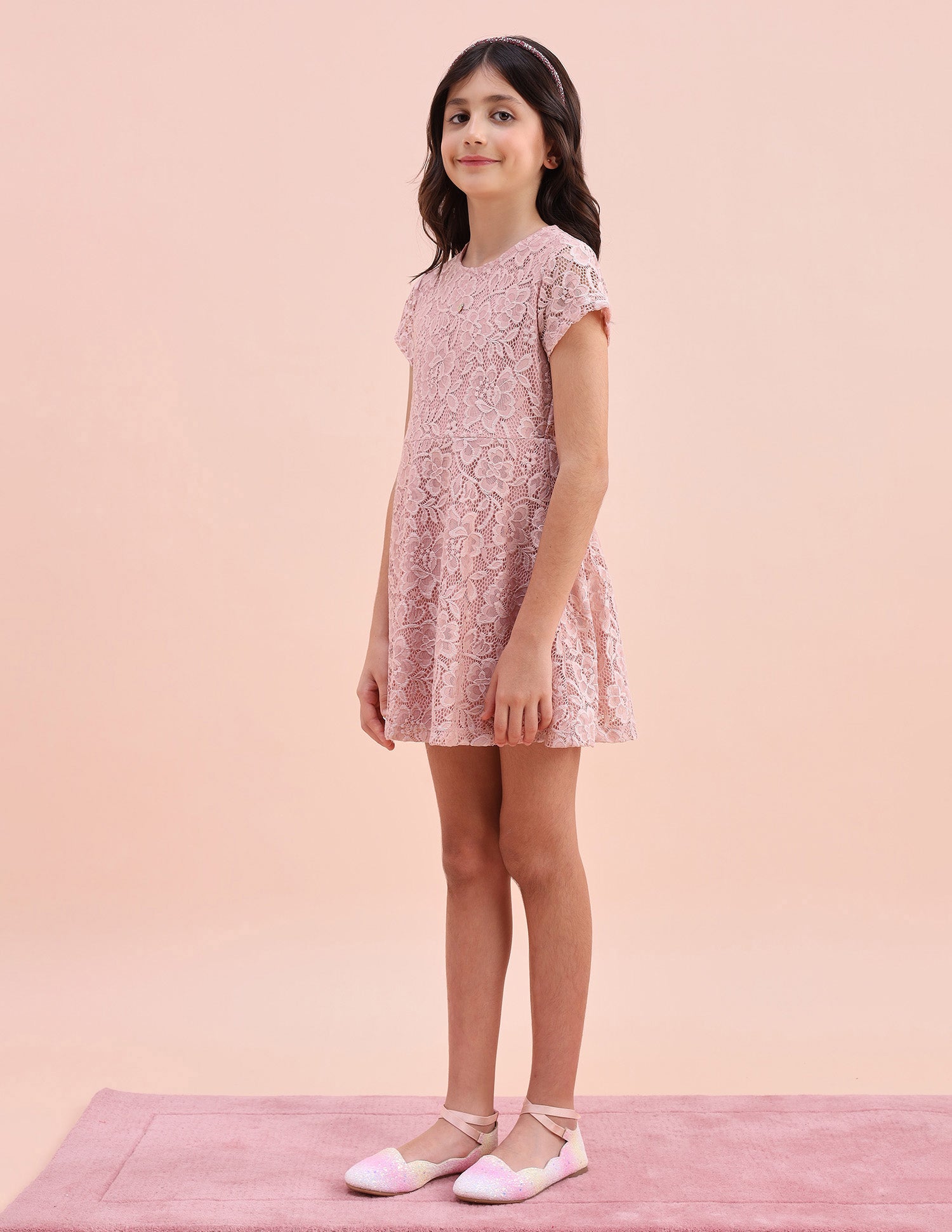 Girls Floral A-Line Lace Dress Light Pink - U.S. POLO ASSN. | Large