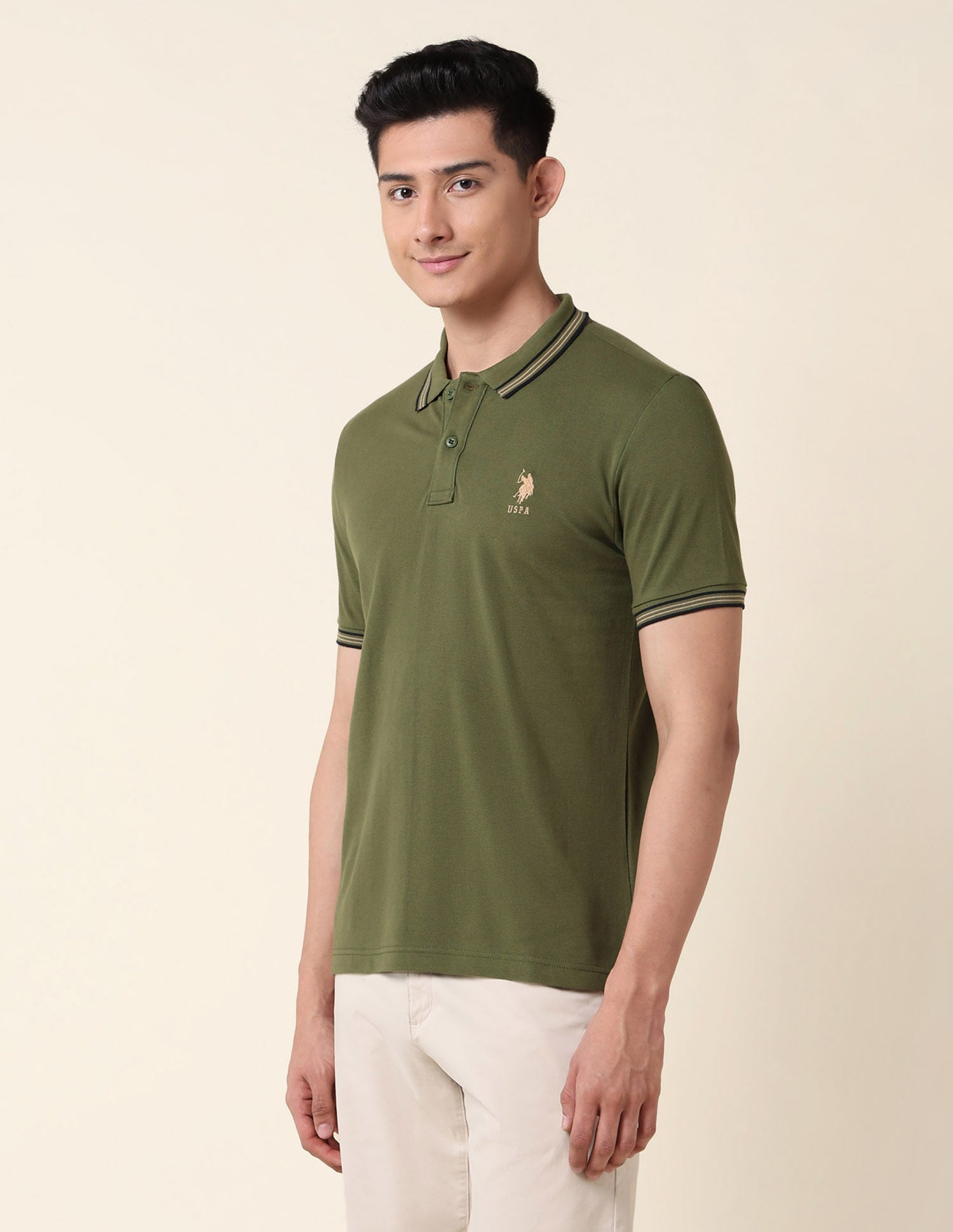 Slim Fit Pure Cotton Polo Shirt Olive Green - U.S. Polo Assn. India | Large