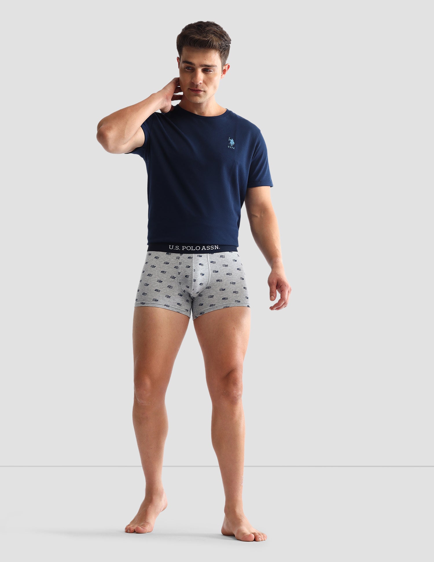 Anti Microbial Printed OET14 Trunks - Pack Of 3 Grey Melange, Blue and Navy - U.S. POLO ASSN. | Large