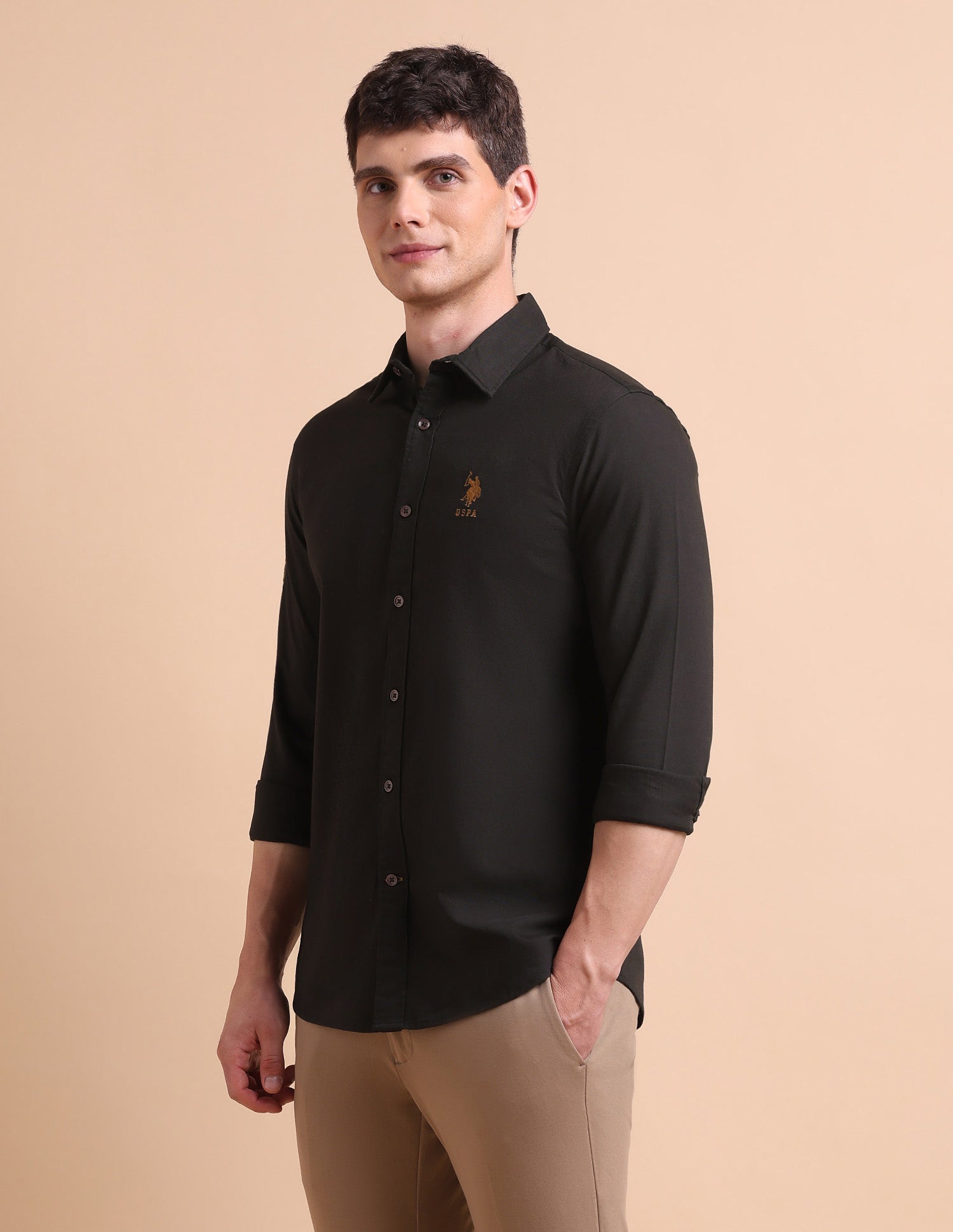 Pure Cotton Tailored Fit Oxford Shirt Black - U.S. POLO ASSN. | Large
