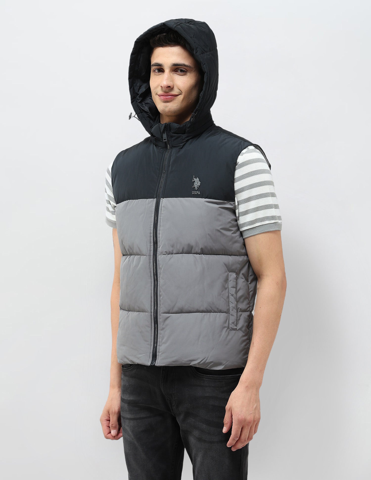 Detachable Hood Colour Blocked Jacket Black - U.S. POLO ASSN. | Large