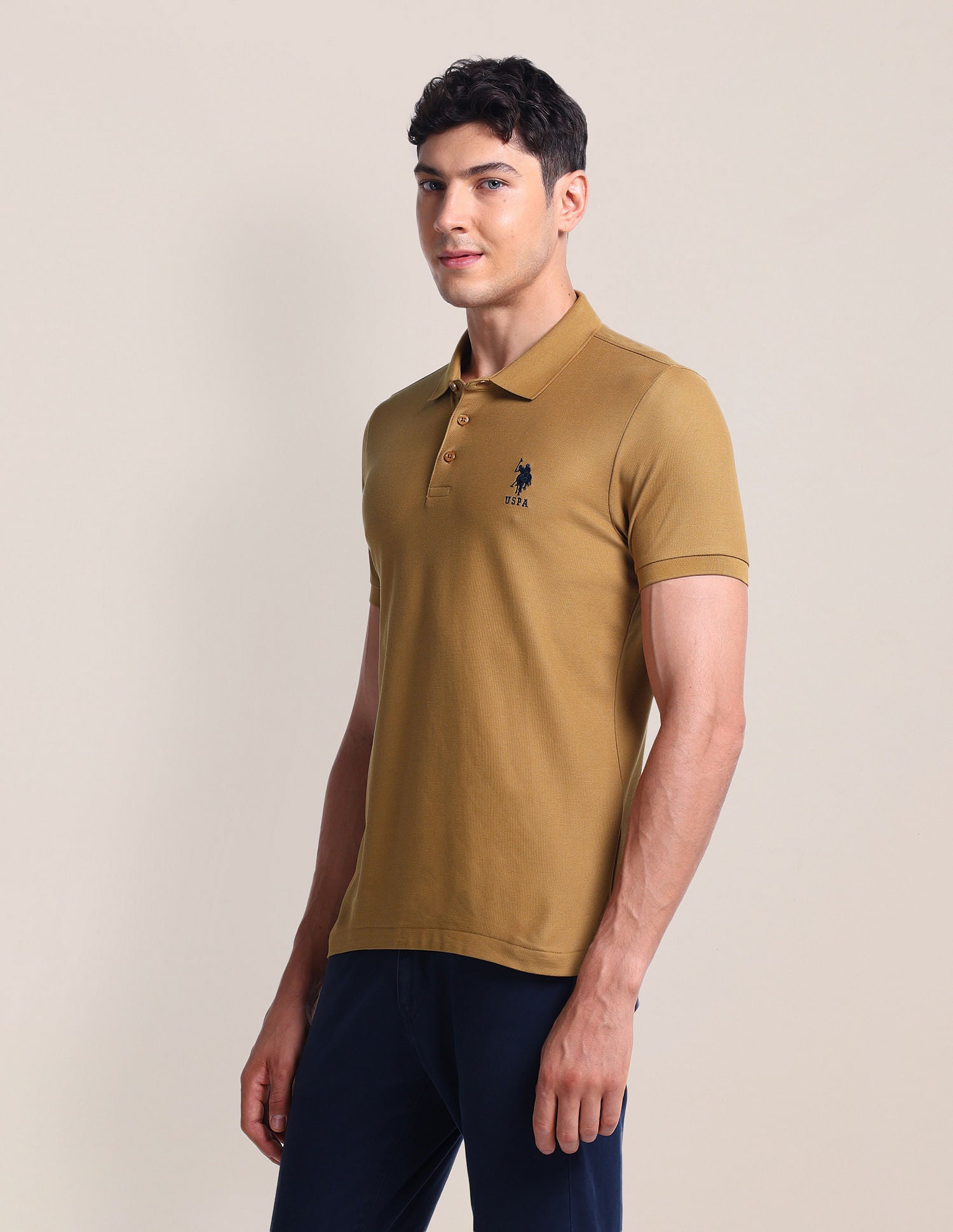 Solid Slim Fit Polo Shirt Mustard - U.S. Polo Assn. India | Large