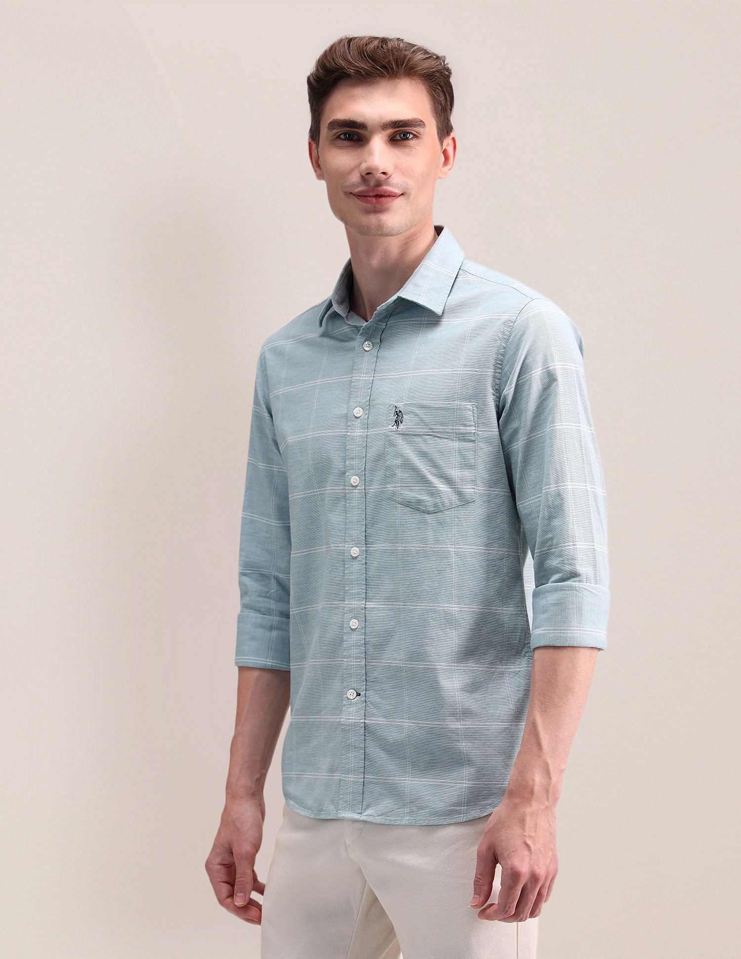 Tailored Fit Checked Shirt Blue - U.S. Polo Assn. India | Large