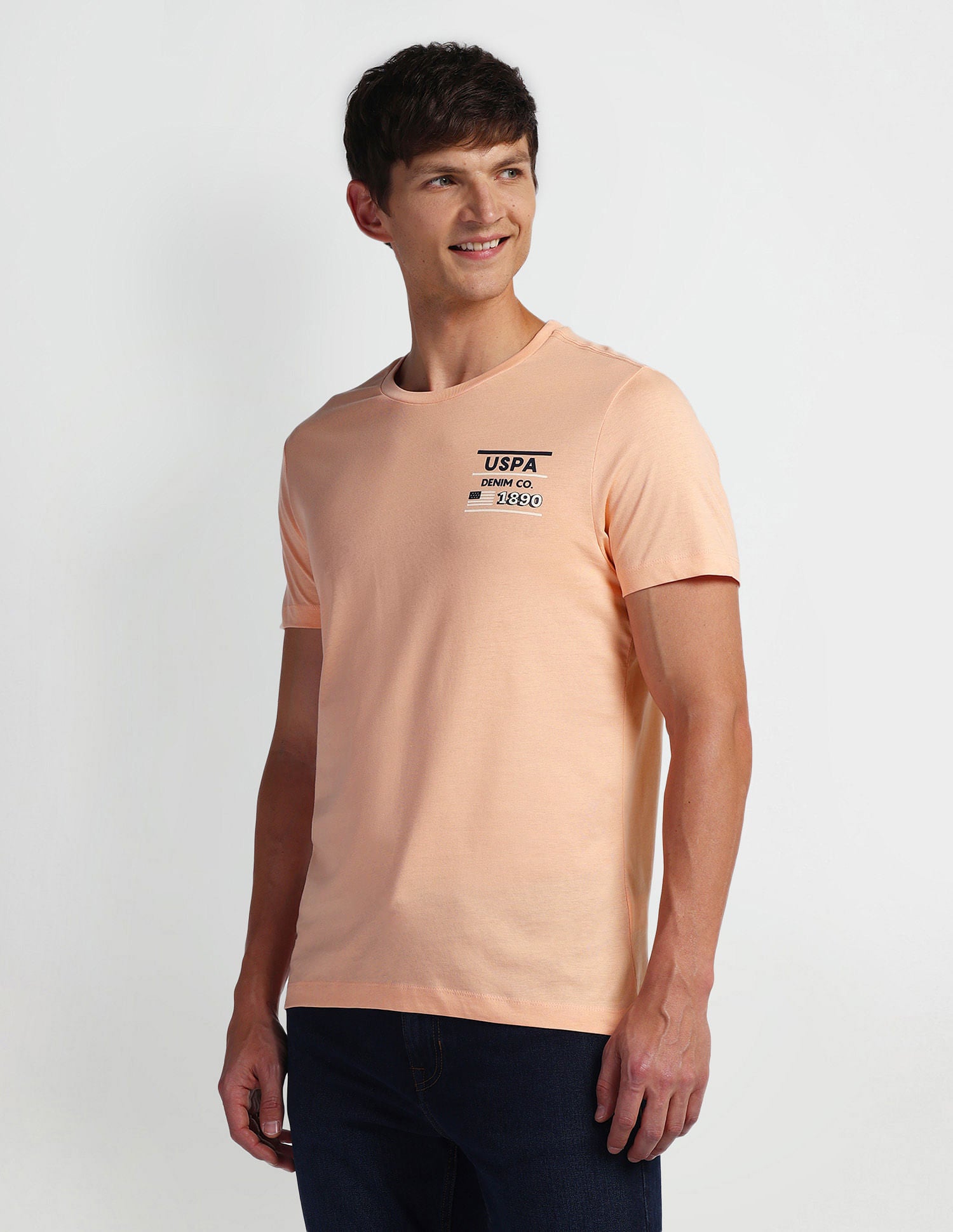 Brand Print Muscle Fit T-Shirt Peach - U.S. Polo Assn. India | Large