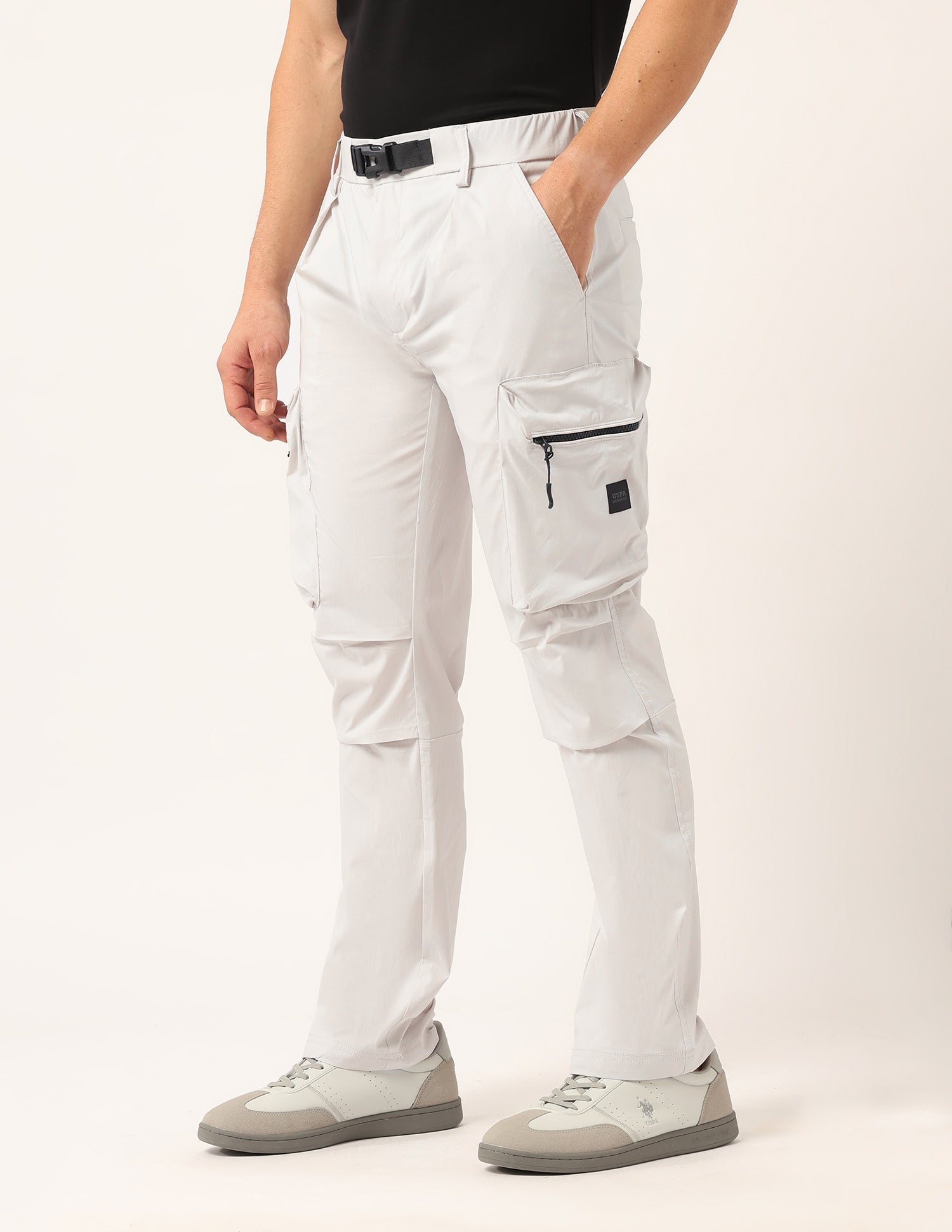 Solid Straight Fit Trousers Grey - U.S. Polo Assn. India | Large