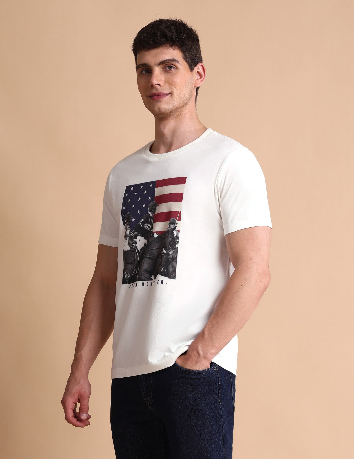 Graphic Printed Muscle Fit T-Shirt Ivory - U.S. POLO ASSN. | Large