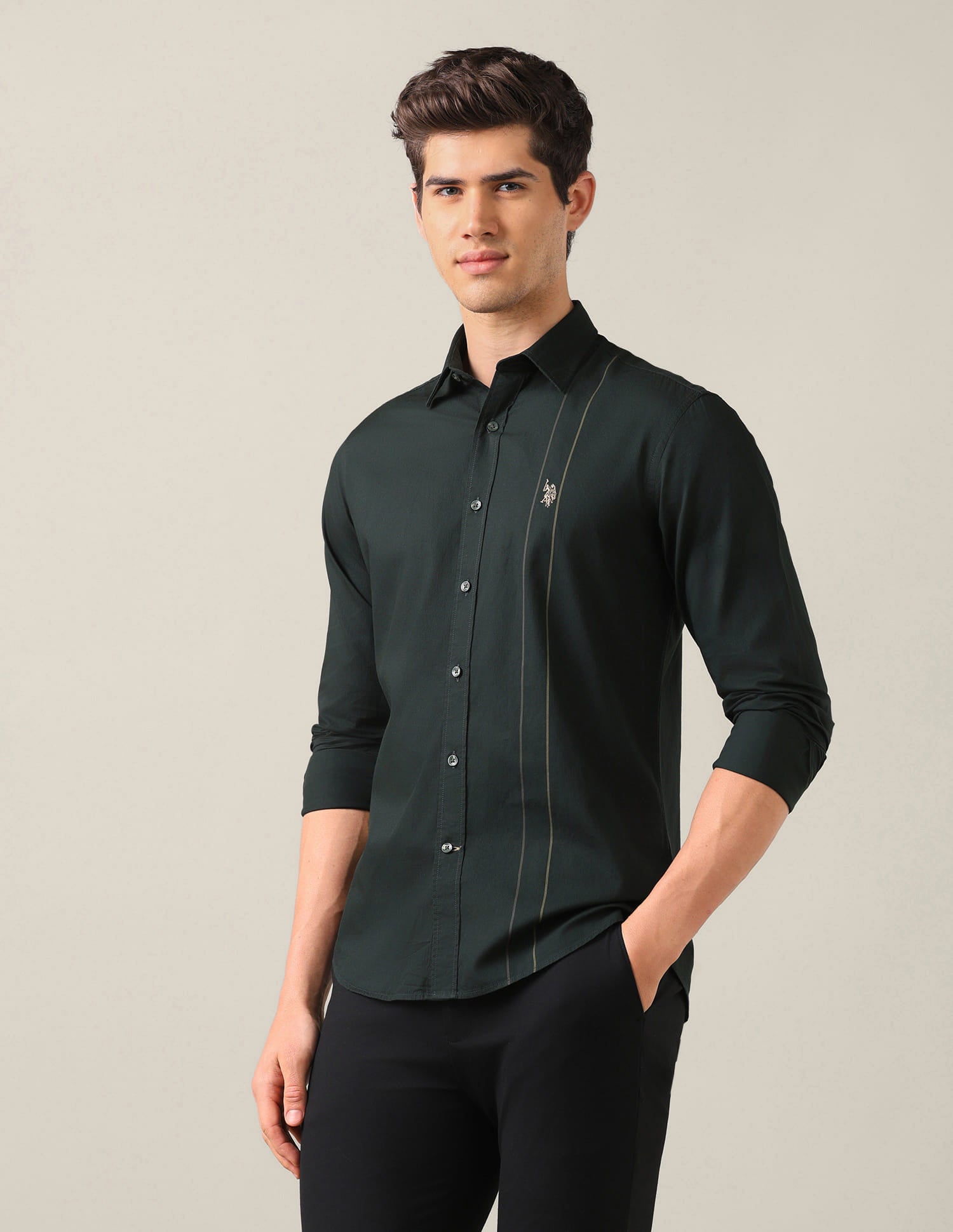 Tailored Fit Dobby Shirt Green - U.S. Polo Assn. India | Large