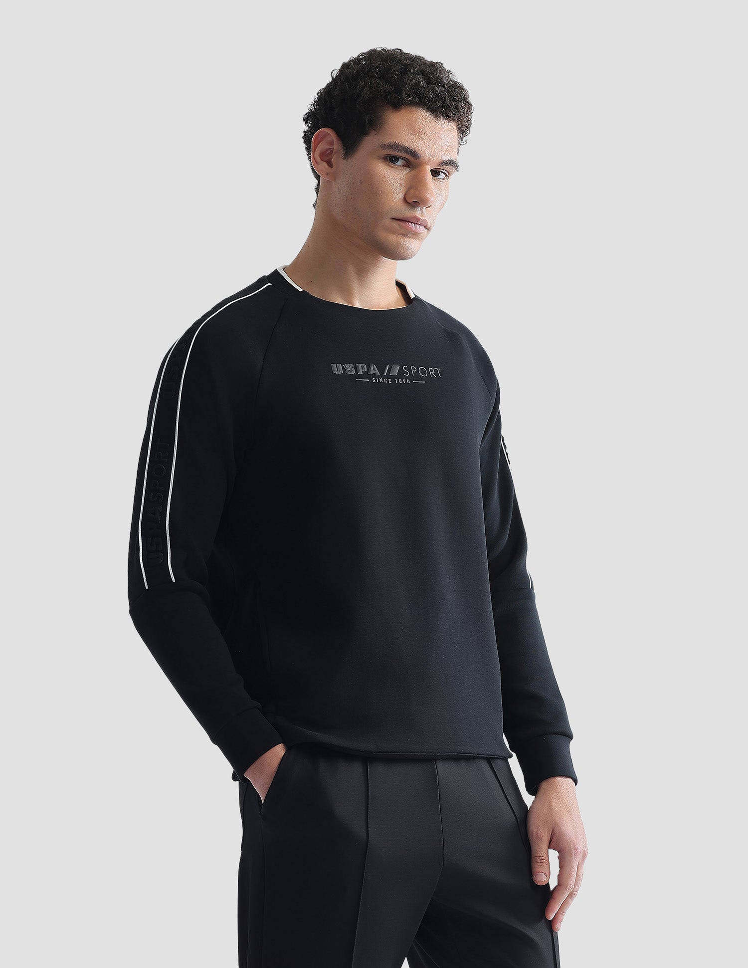 Solid Regular Fit Active Sweatshirt Black - U.S. Polo Assn. India | Large