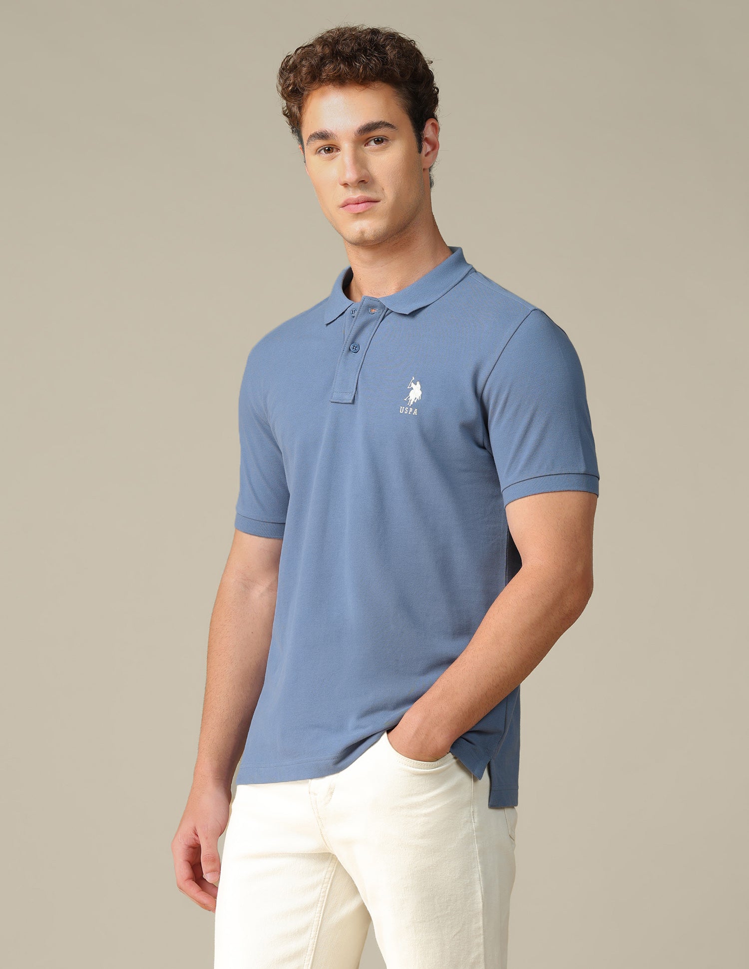 Graphic Brand Printed Regular Fit Polo Shirt Blue - U.S. Polo Assn. India | Large