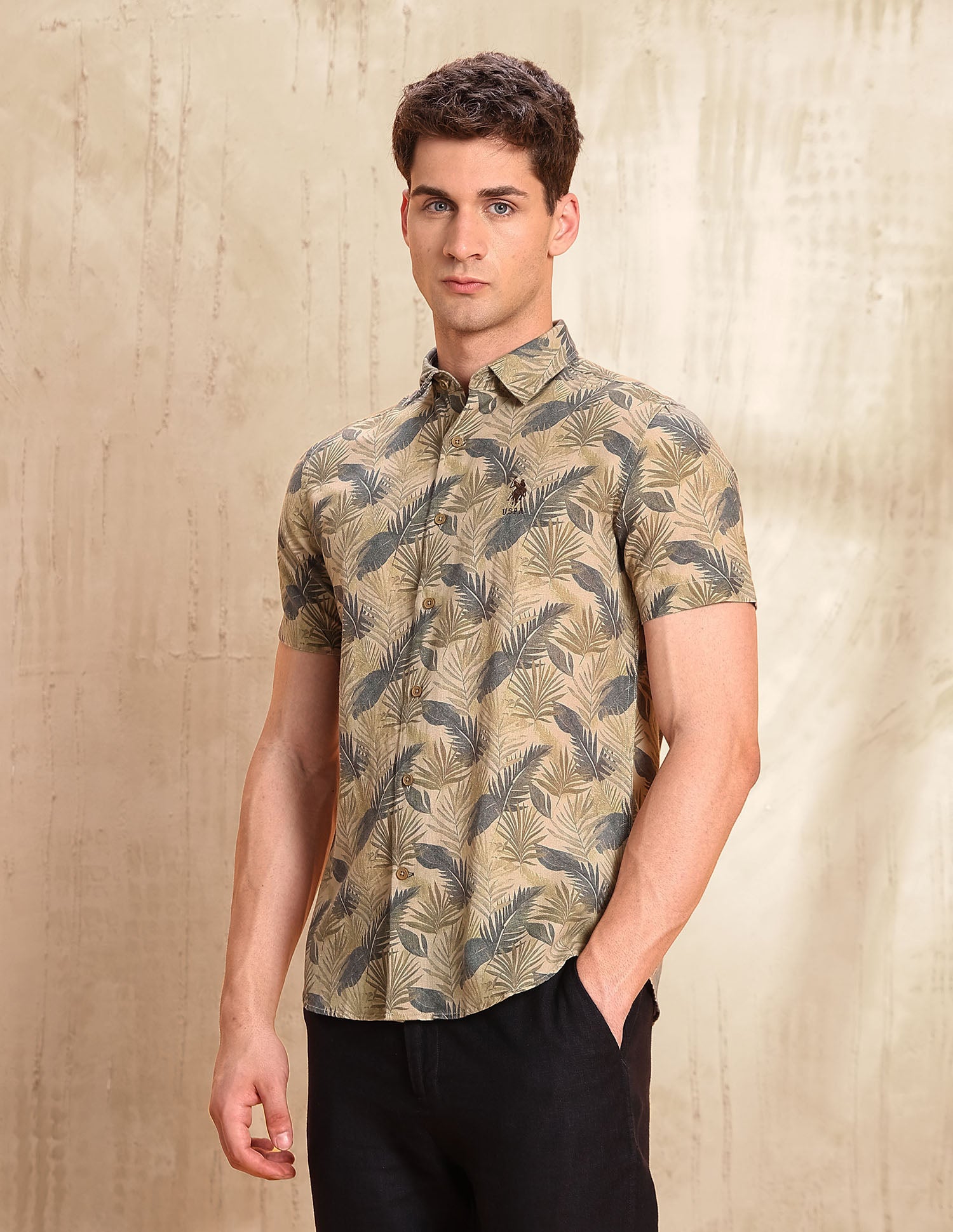Tropical Printed Legend Of Horseshoe Shirt Olive - U.S. POLO ASSN. | Large