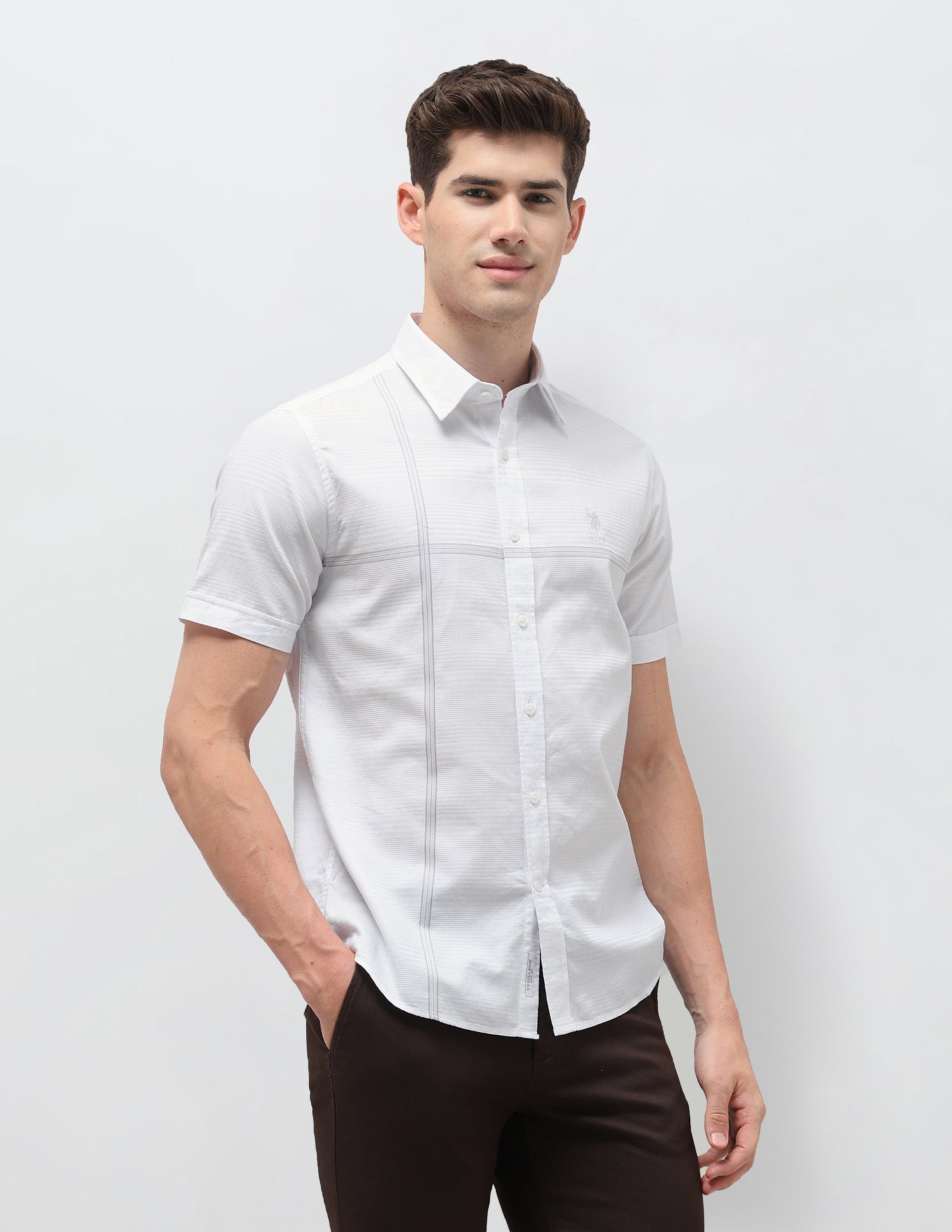Dobby Regular Fit Shirt Light Grey - U.S. Polo Assn. India | Large