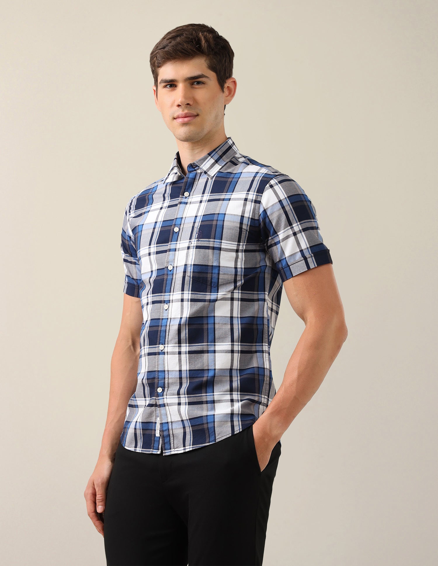 Plaid Checked Tailored Fit Shirt Navy - U.S. Polo Assn. India | Large