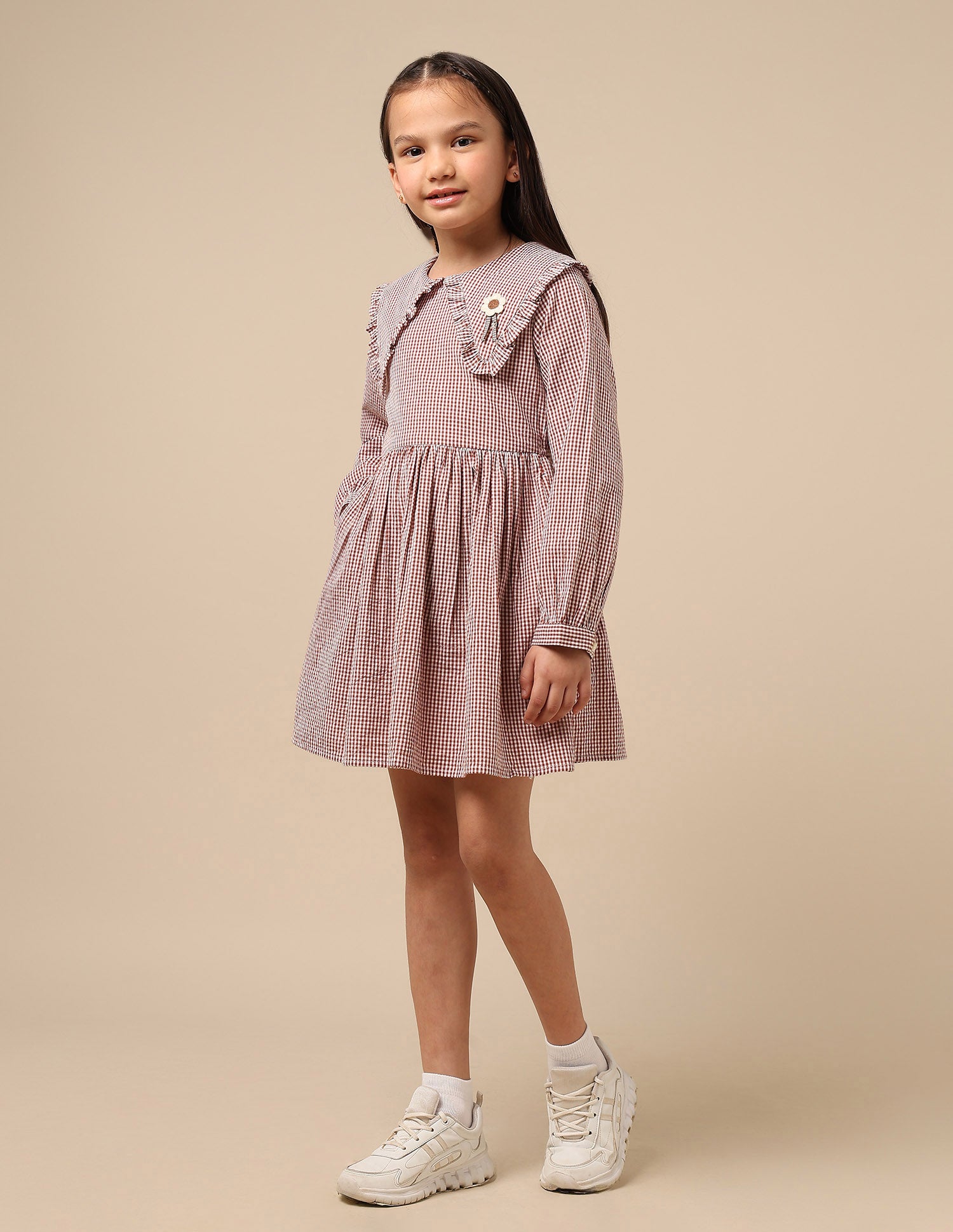 Girls Checked A-Line Dress Brown - U.S. POLO ASSN. | Large