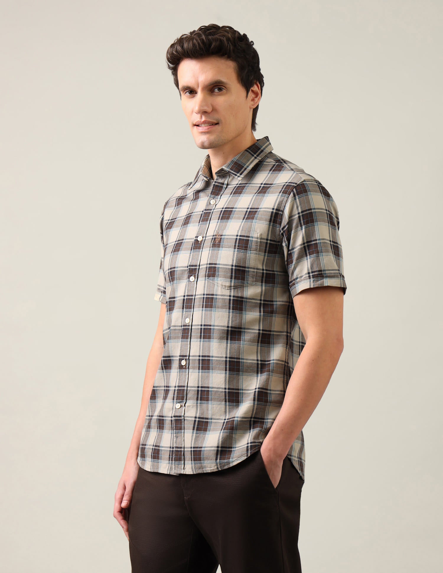 Grid Tattersall Checked Regular Fit Shirt Brown - U.S. Polo Assn. India | Large
