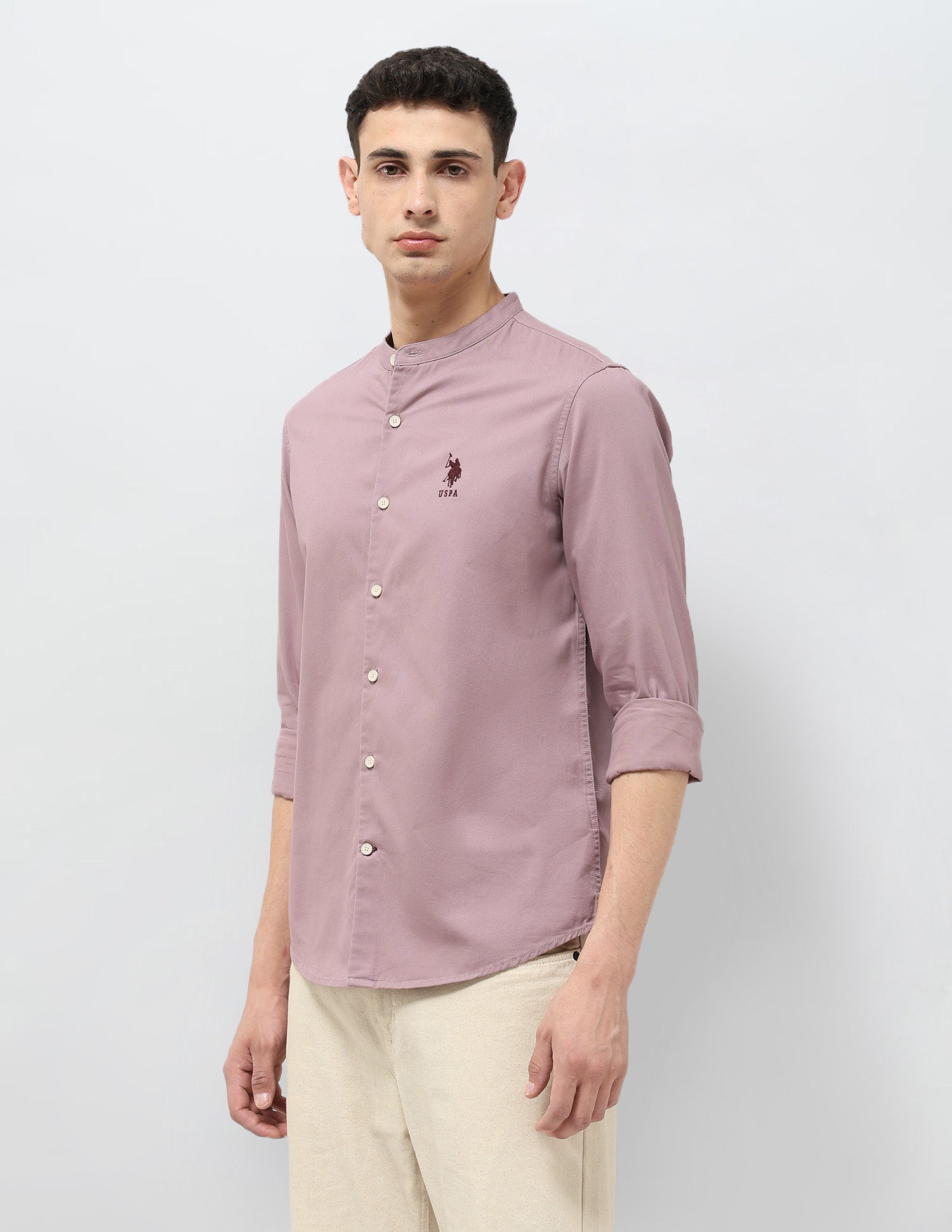 Twill Regular Fit Mandarin Shirt Dark Pink - U.S. Polo Assn. India | Large