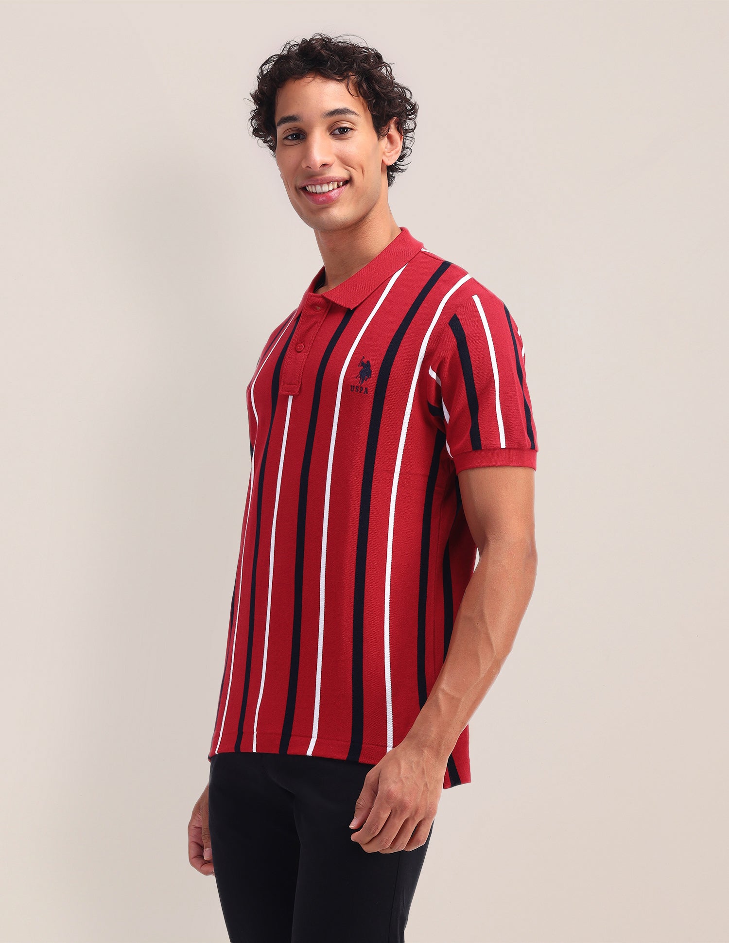Vertical Striped Slim Fit Polo Shirt Red - U.S. Polo Assn. India | Large