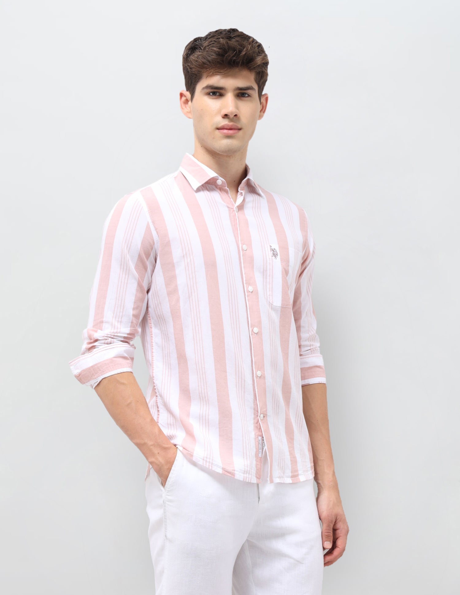 Vertical Striped Tailored Fit Shirt Pink - U.S. Polo Assn. India | Large