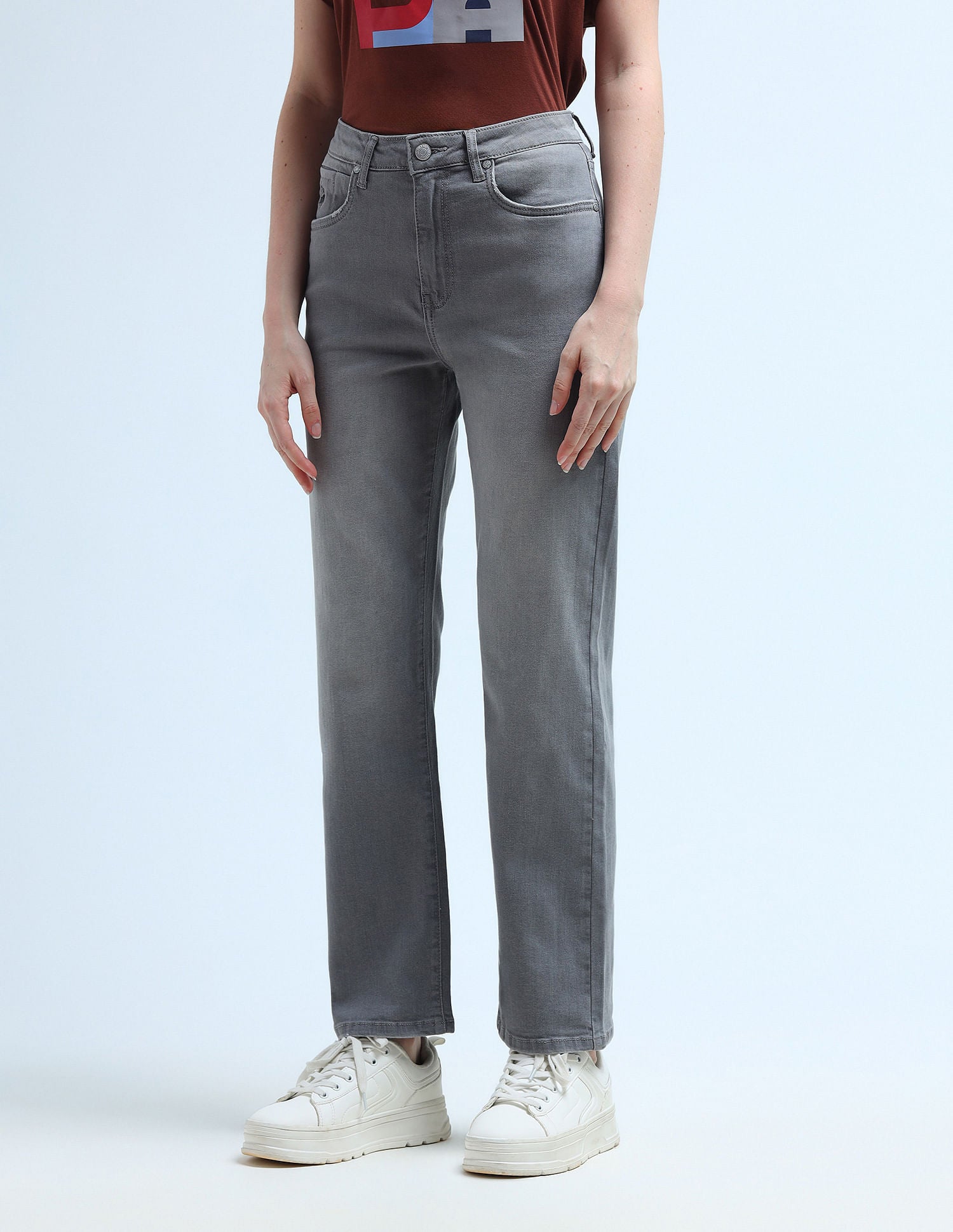 High Rise Straight Fit Jeans Grey - U.S. POLO ASSN. | Large