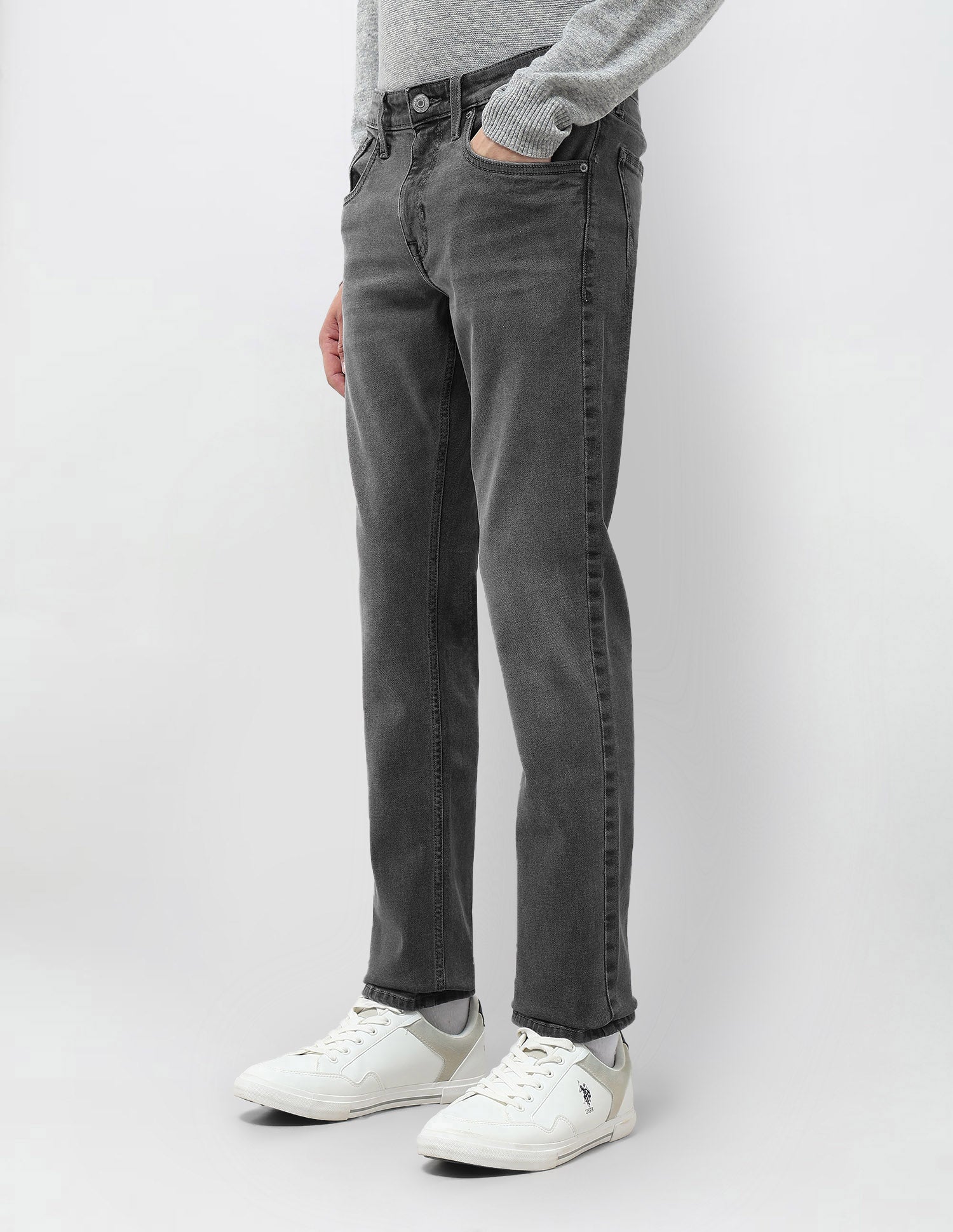 Regallo Skinny Fit Whiskered Jeans Mid Grey - U.S. Polo Assn. India | Large