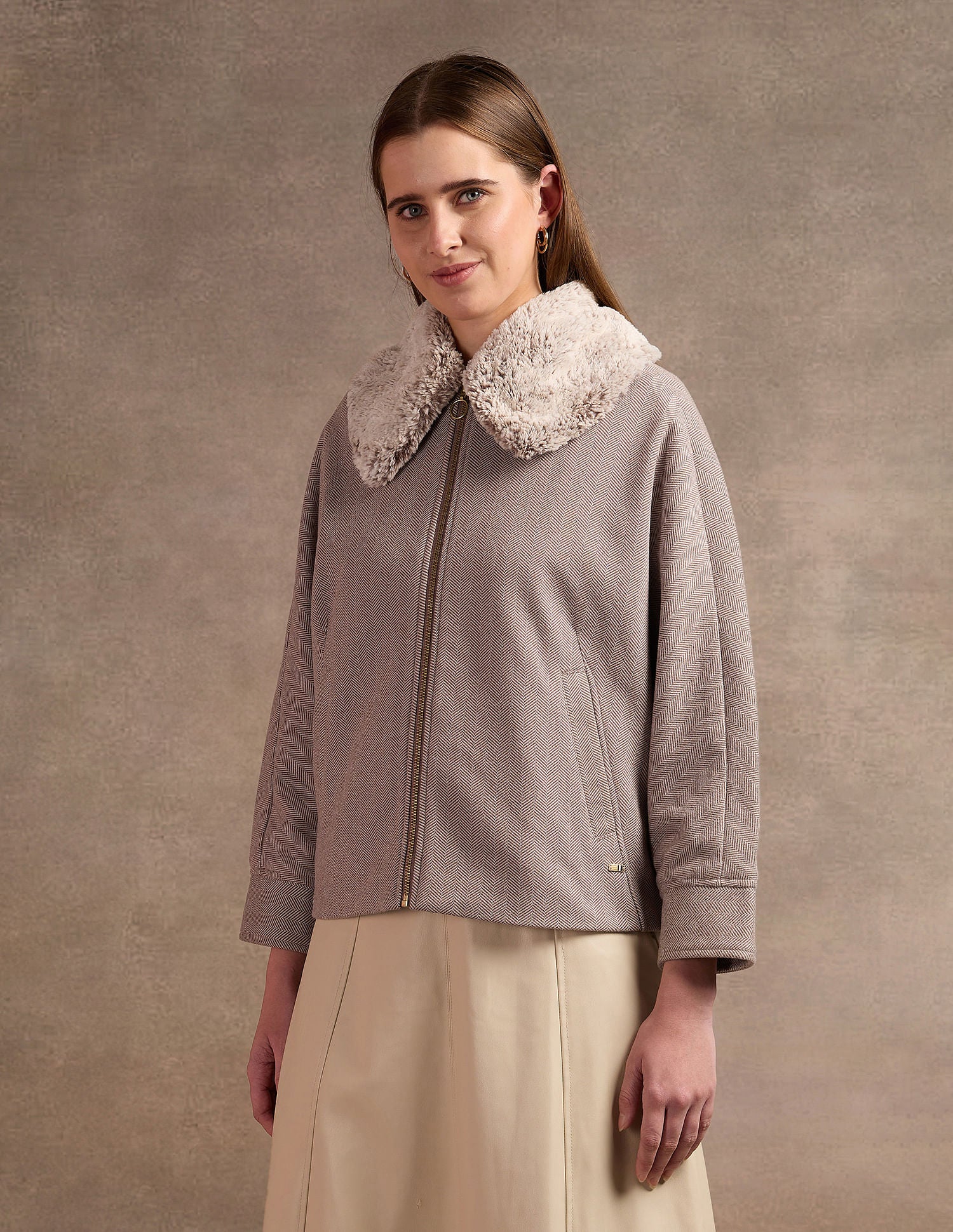 Fur Collar Kimono Jacket Brown - U.S. POLO ASSN. | Large