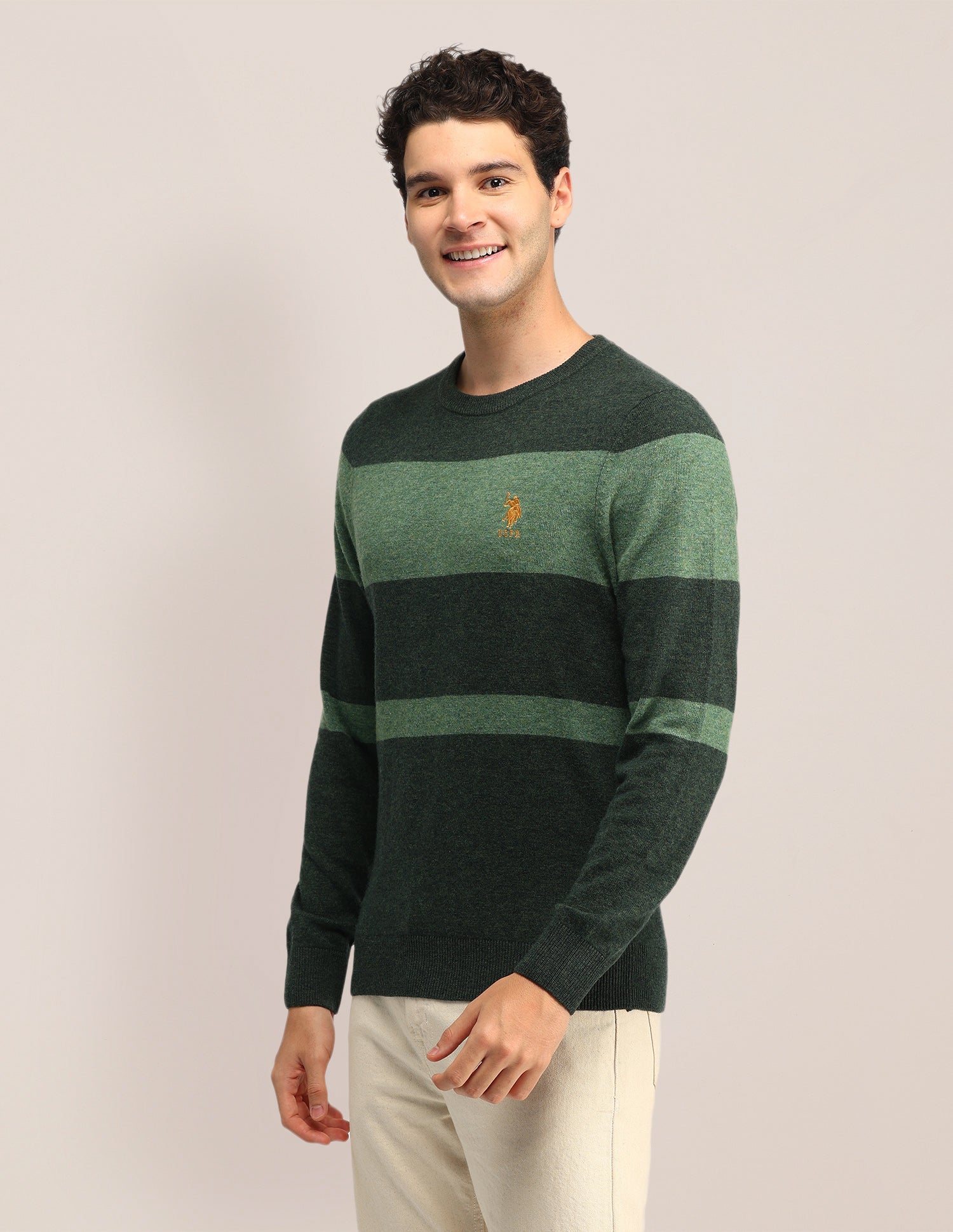 Colour Blocked Regular Fit Sweater Dark Green - U.S. POLO ASSN. | Large