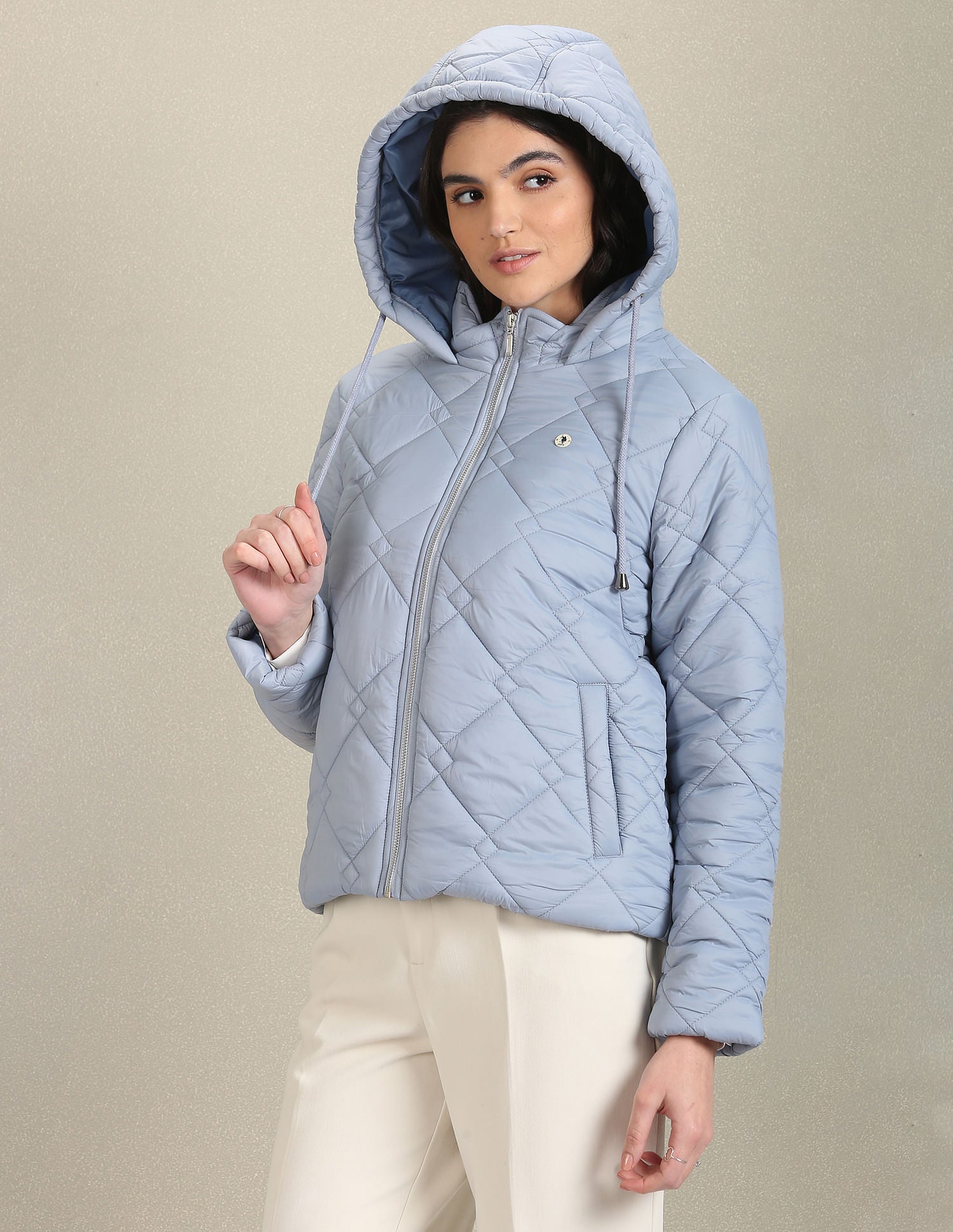 Solid Quilted Jacket Light Blue - U.S. Polo Assn. India | Large