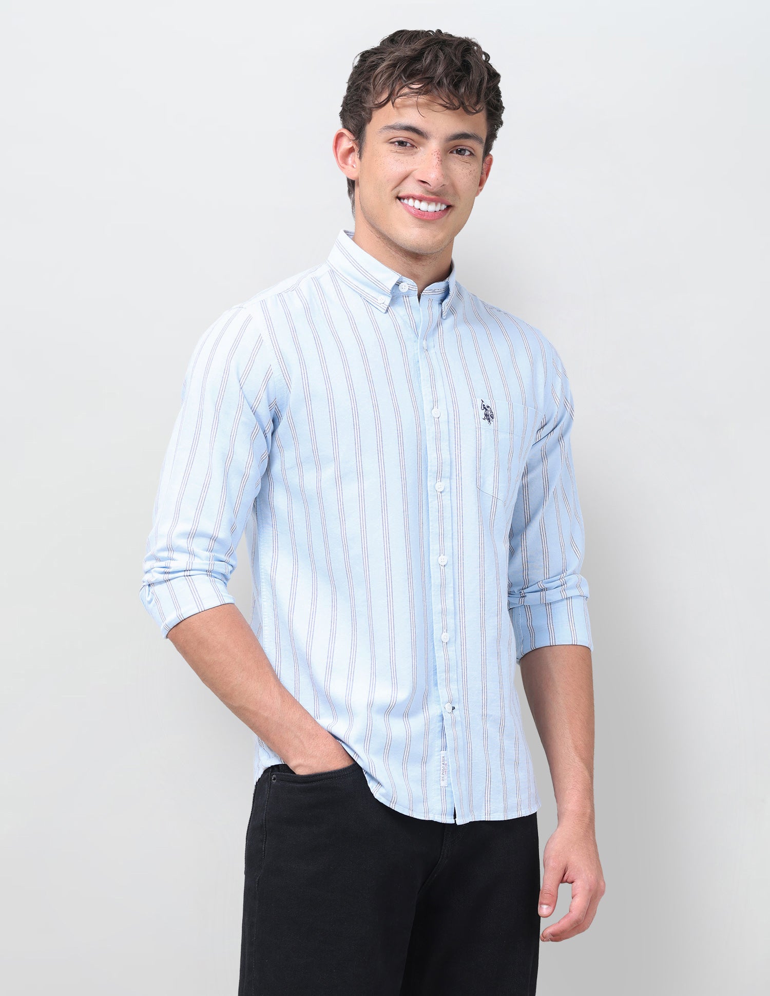 Vertical Striped Oxford Shirt Light Blue - U.S. Polo Assn. India | Large