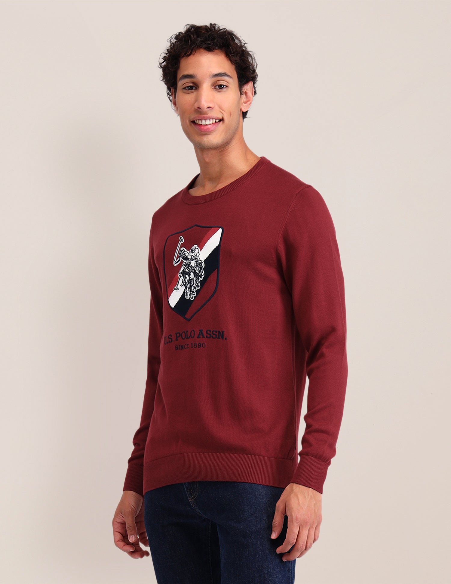 Brand Printed Regular Fit Sweater Dark Red - U.S. Polo Assn. India | Large