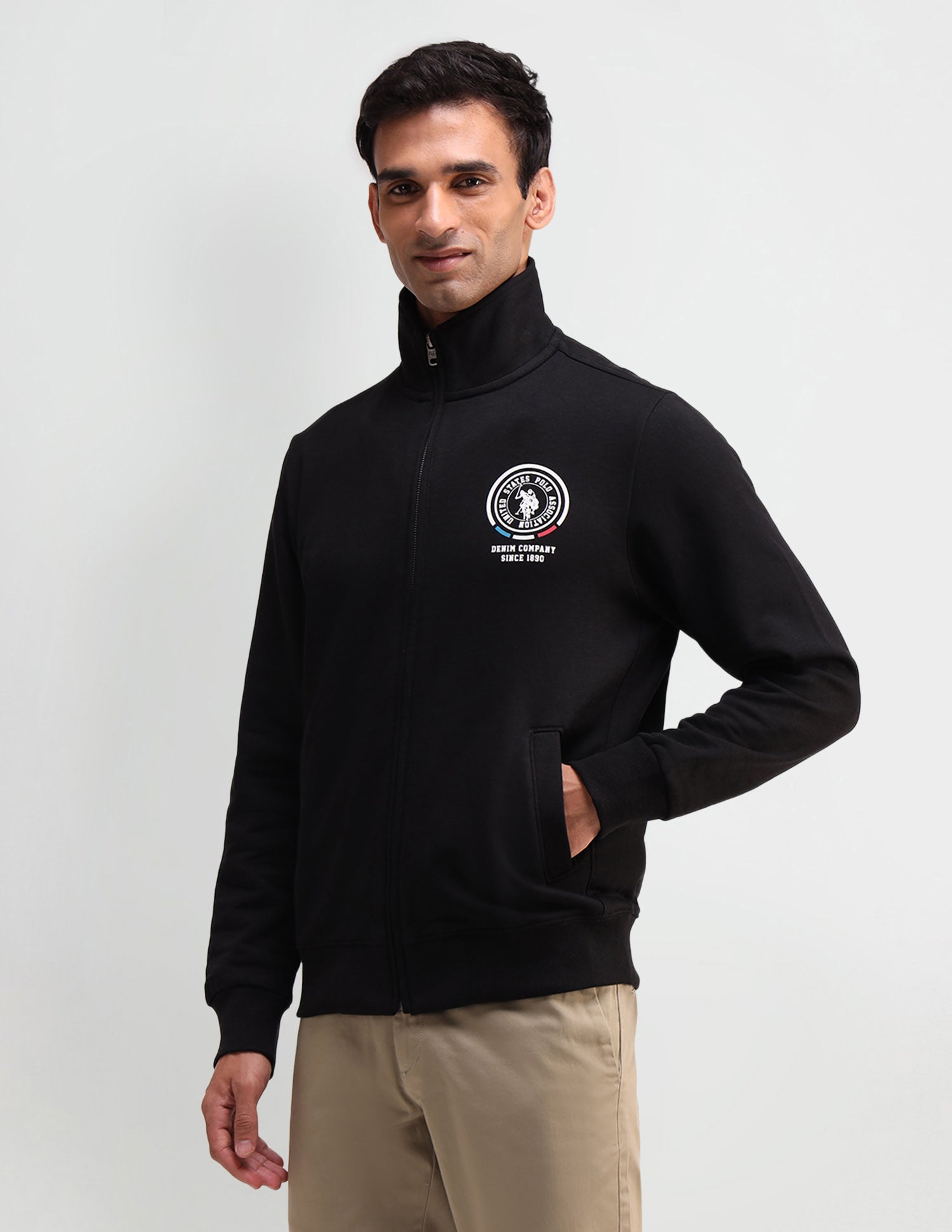 Solid High Neck Sweatshirt Black - U.S. POLO ASSN. | Large