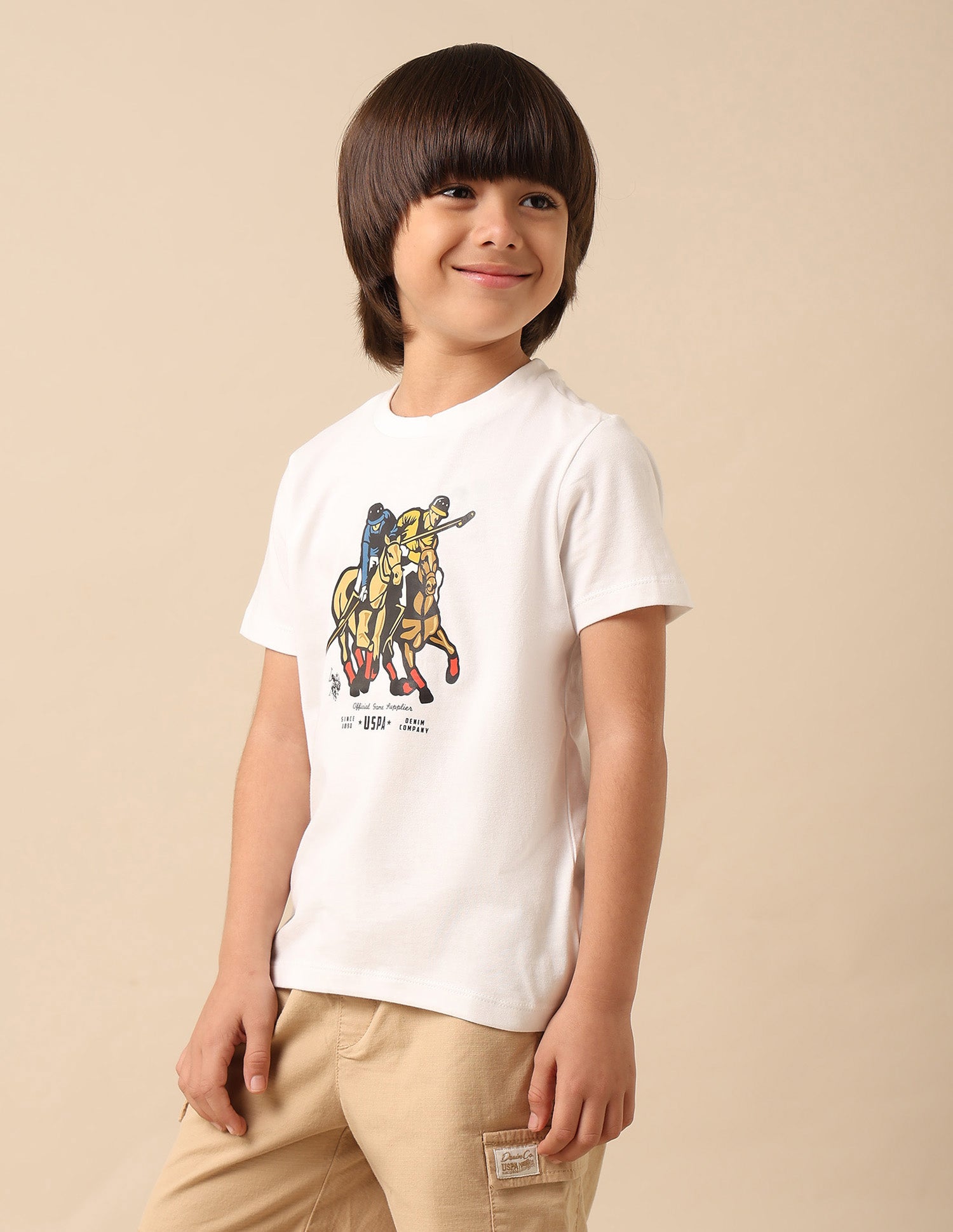 Boys Pure Cotton Graphic Brand Printed T Shirt White - U.S. POLO ASSN. | Large