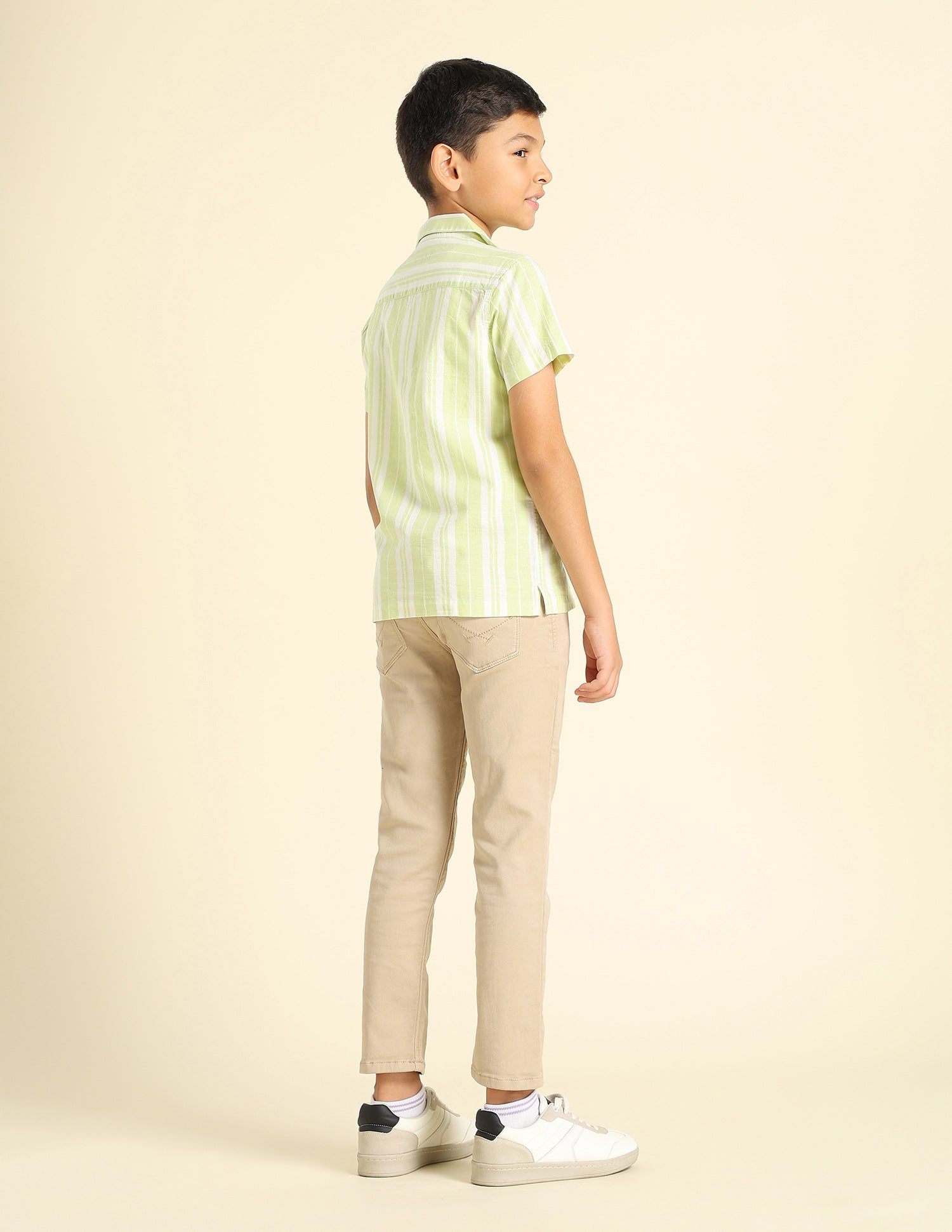 Boys Vertical Striped Cuban Shirt Green - U.S. POLO ASSN. | Large