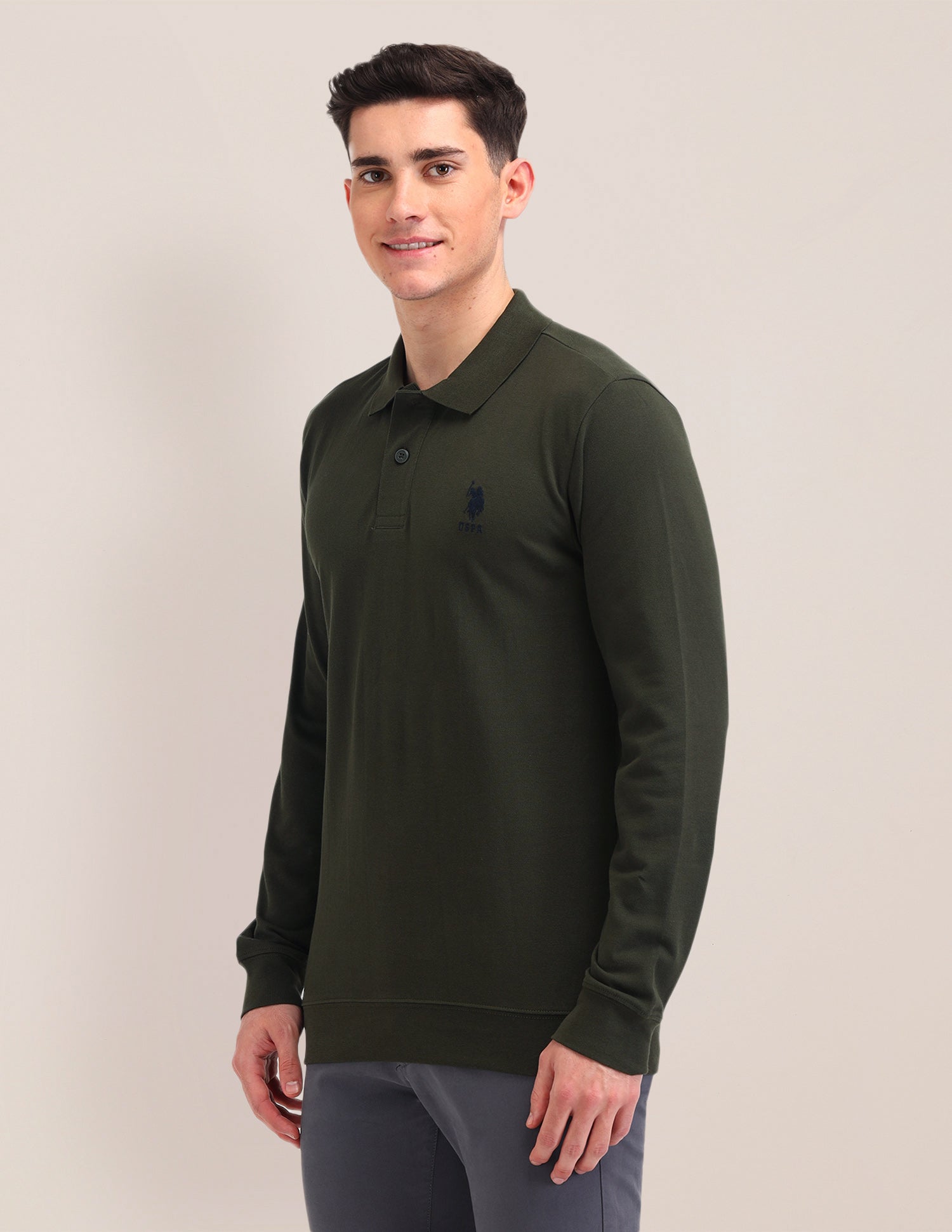 Solid Pattern Slim Fit Polo Shirt Olive - U.S. POLO ASSN. | Large