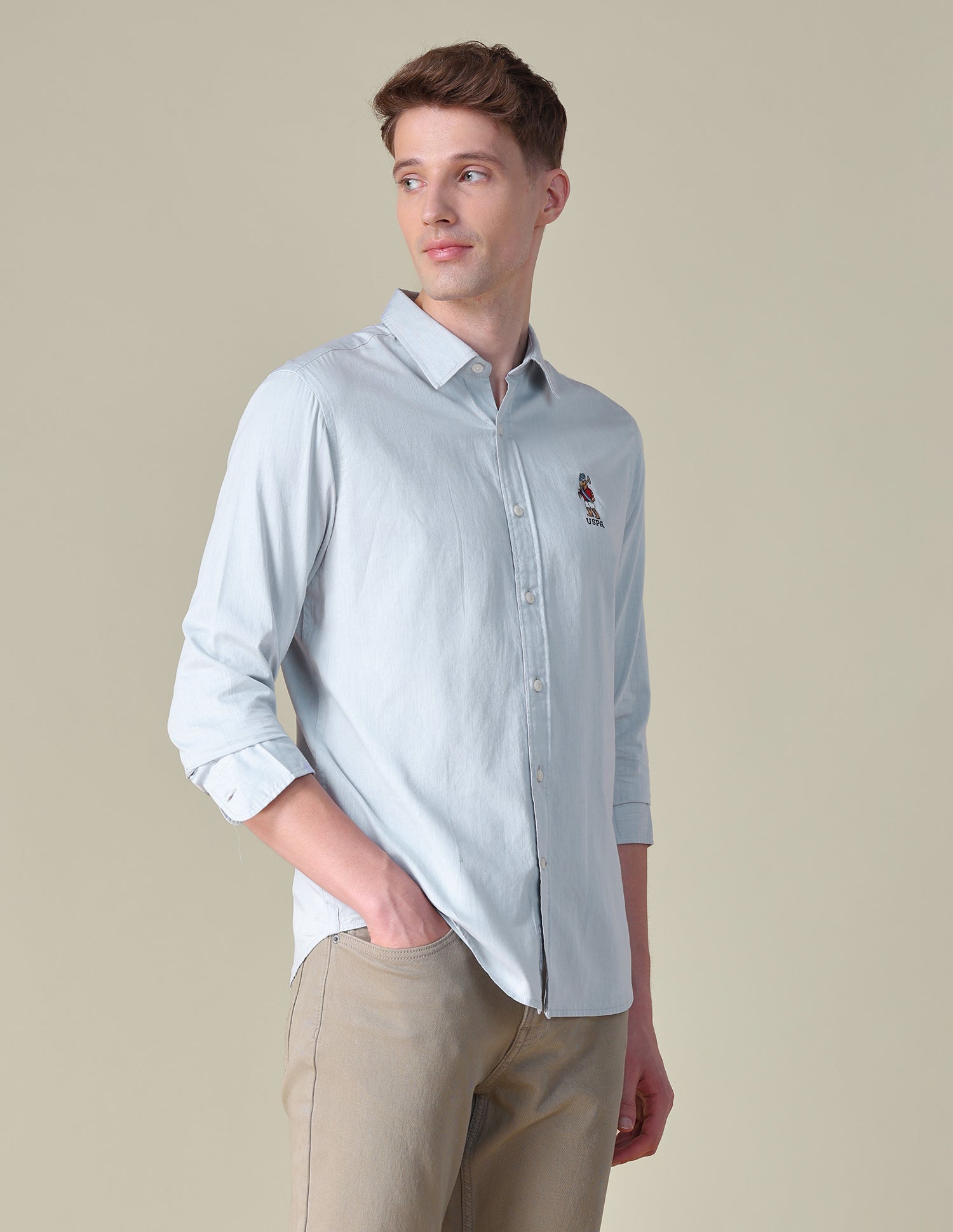 Twill Tailored Fit Shirt Light Grey - U.S. POLO ASSN. | Large